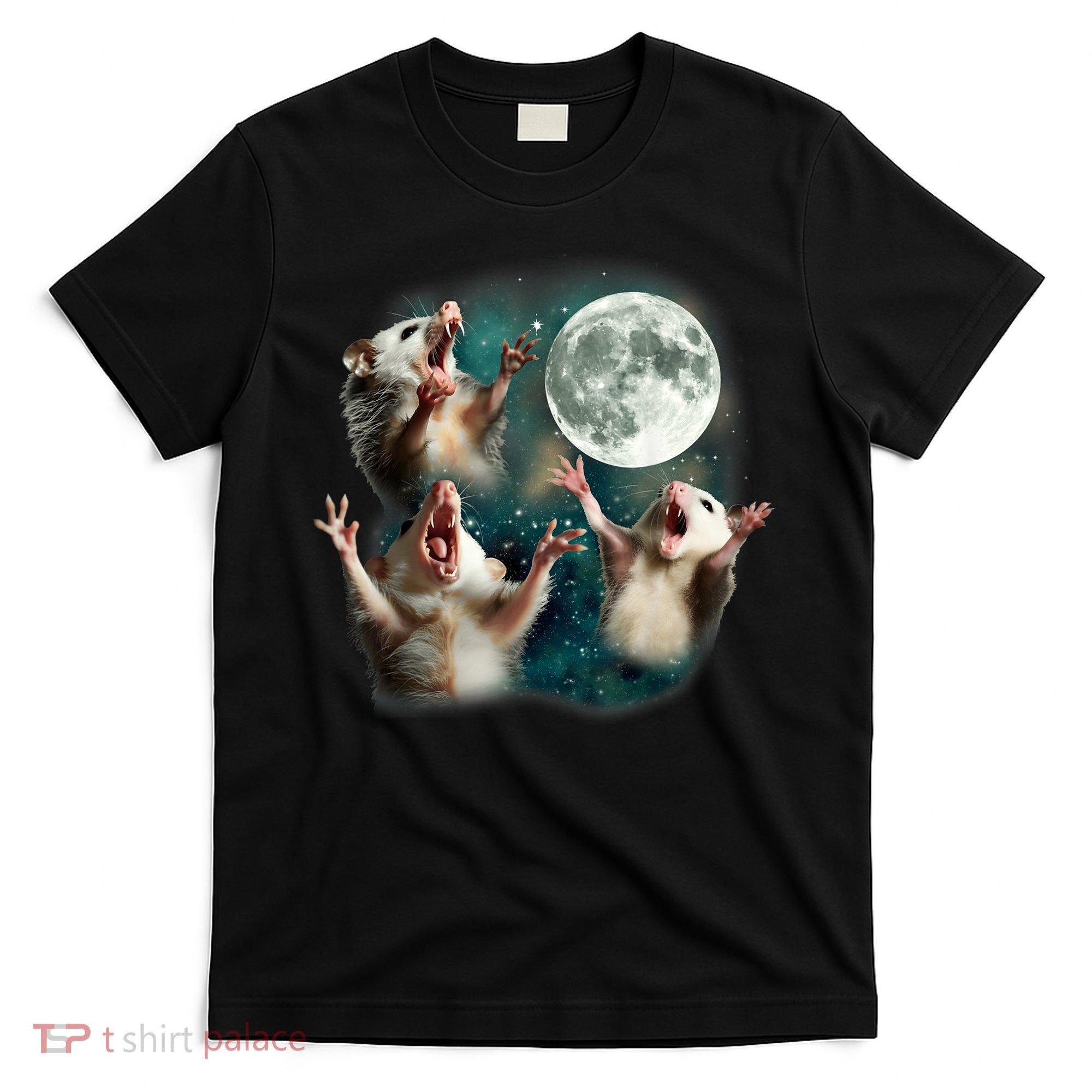 Three Possum Moon | 3 Opossum Funny Weird Cursed Meme T-Shirt