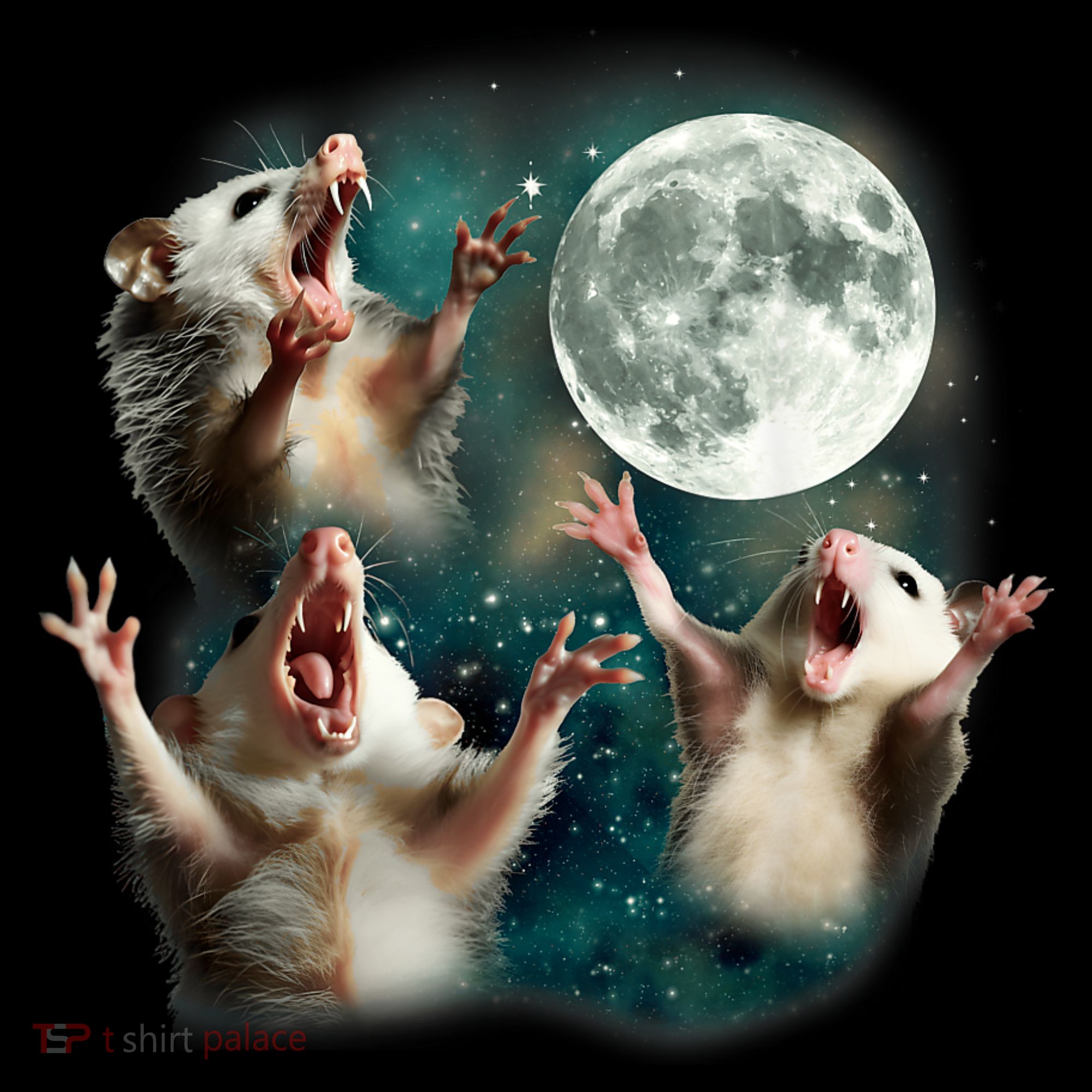 Three Possum Moon | 3 Opossum Funny Weird Cursed Meme T-Shirt