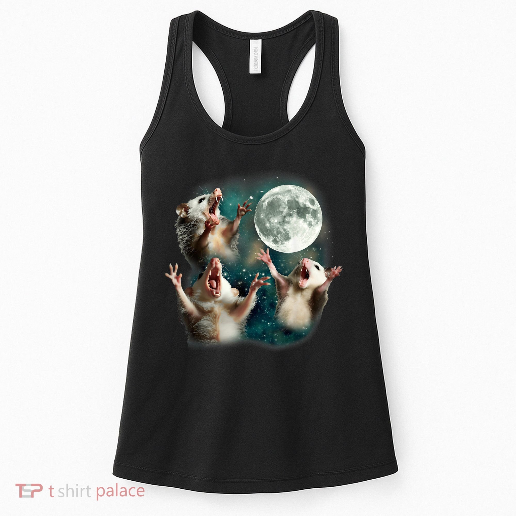 Three Possum Moon | 3 Opossum Funny Weird Cursed Meme Women's Tank Top