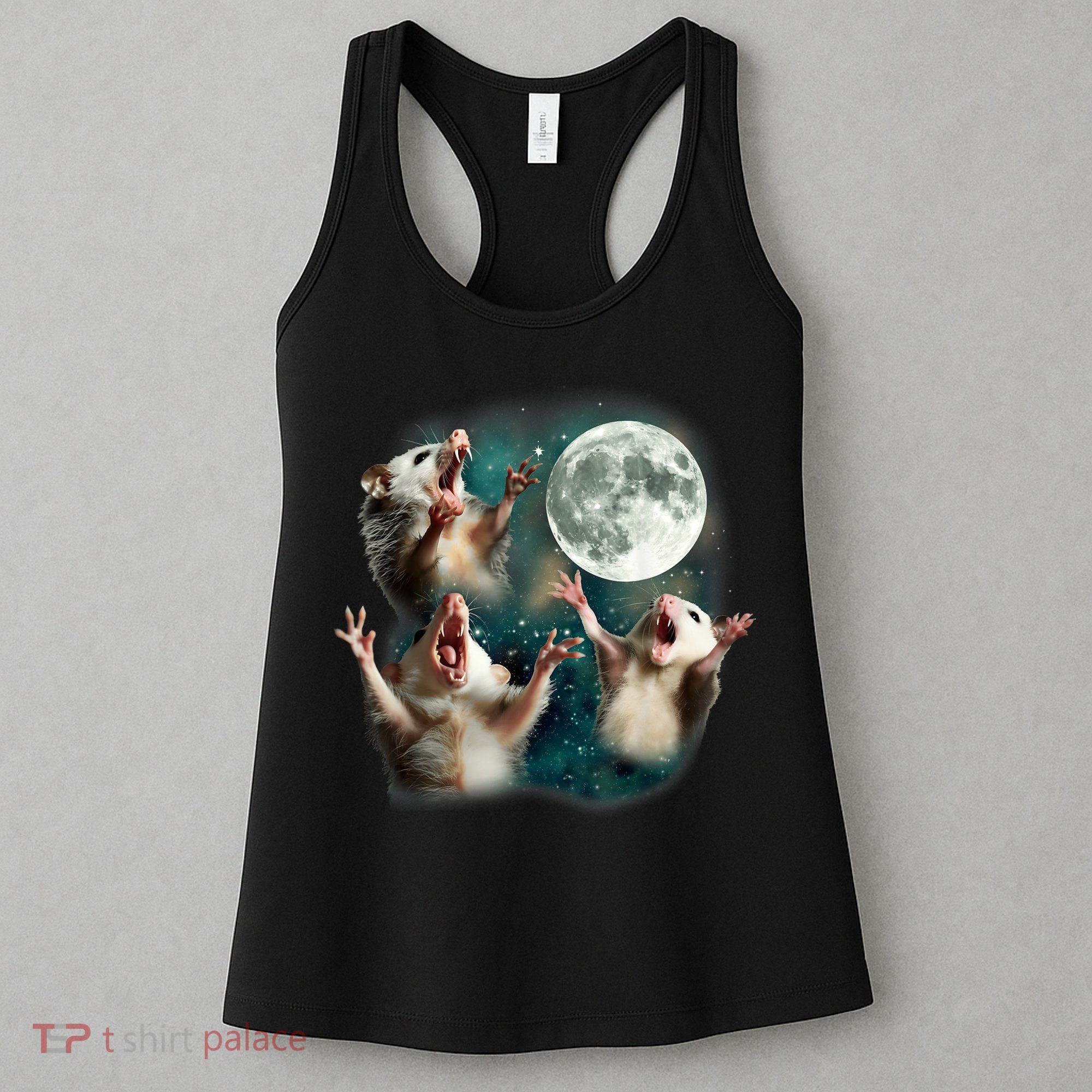 Three Possum Moon | 3 Opossum Funny Weird Cursed Meme Women's Tank Top