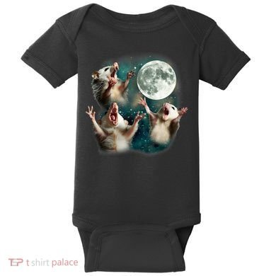 Three Possum Moon | 3 Opossum Funny Weird Cursed Meme Baby Bodysuit