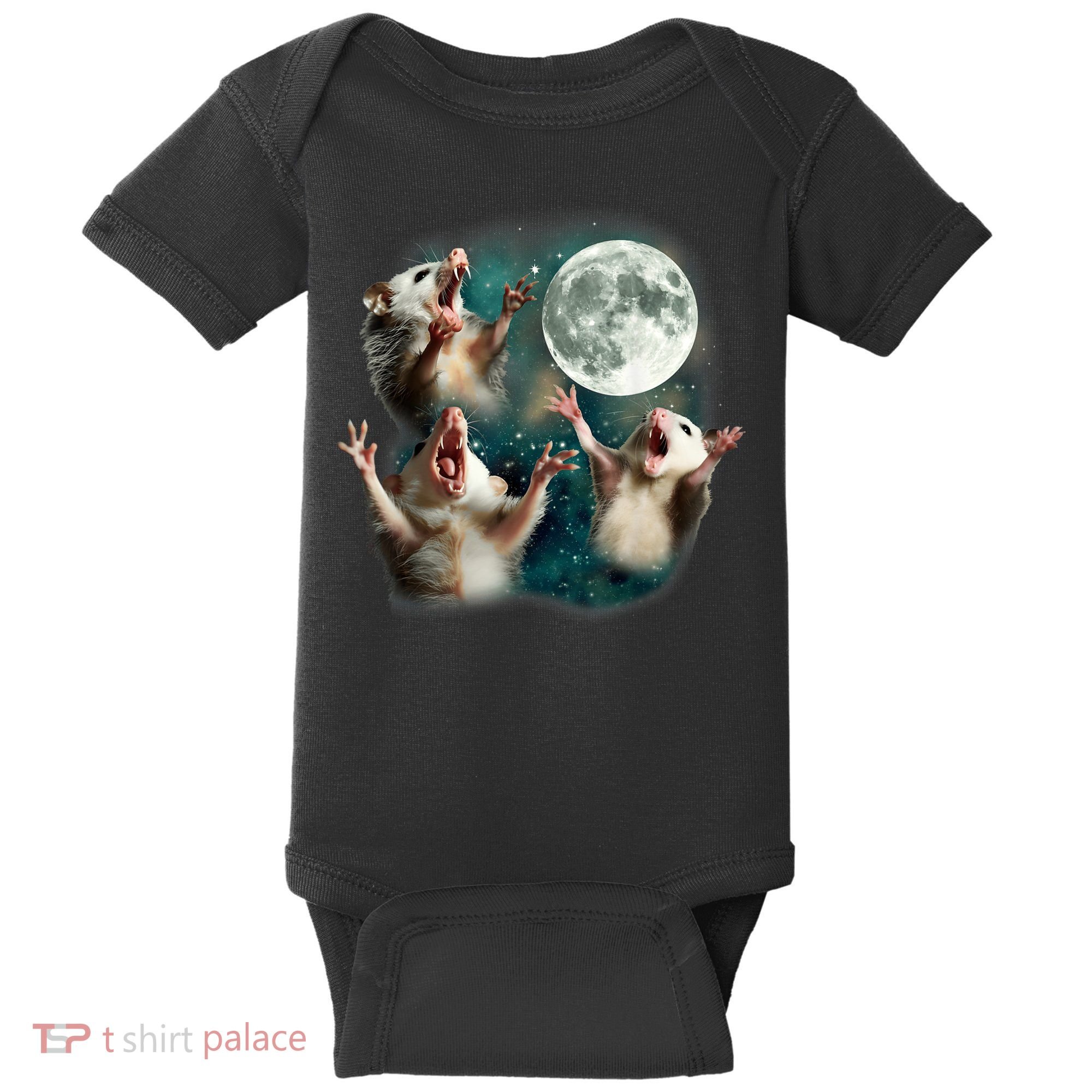 Three Possum Moon | 3 Opossum Funny Weird Cursed Meme Baby Bodysuit