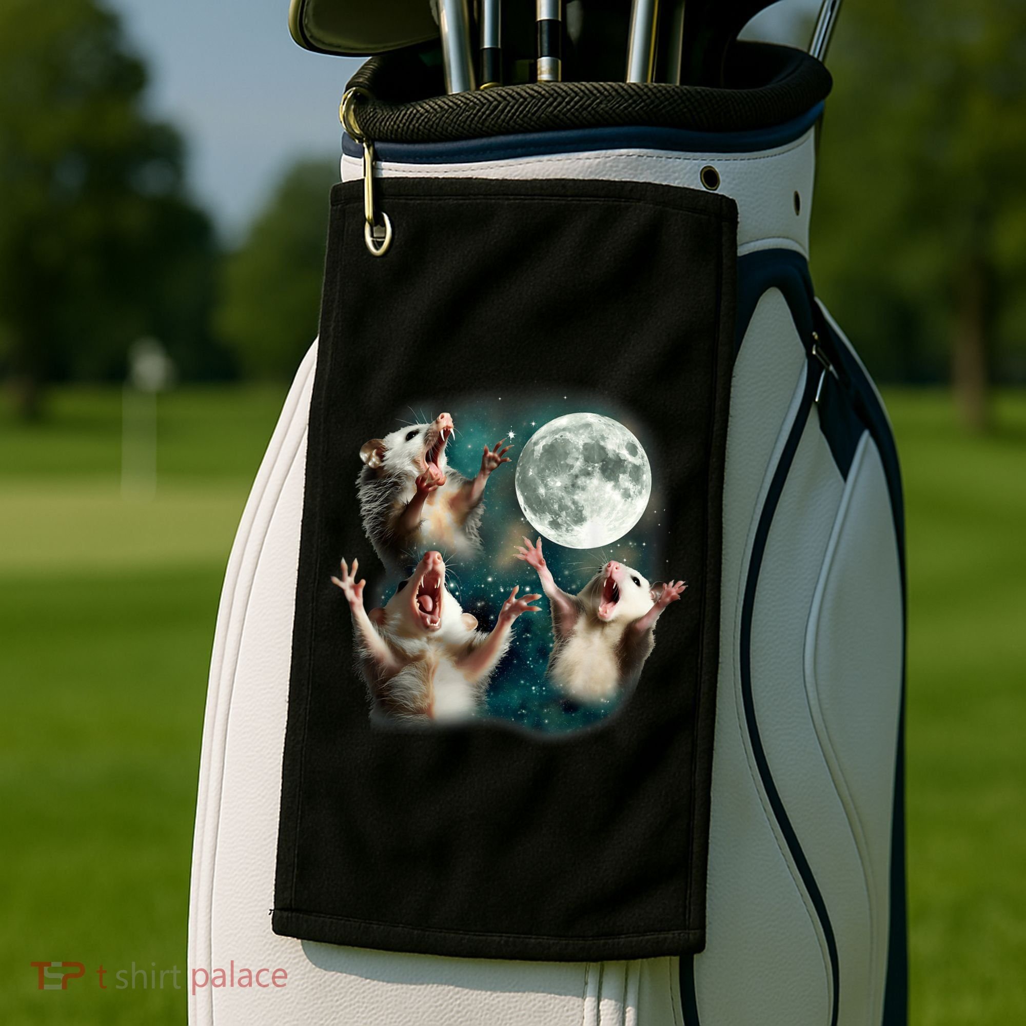 Three Possum Moon | 3 Opossum Funny Weird Cursed Meme Golf Towel