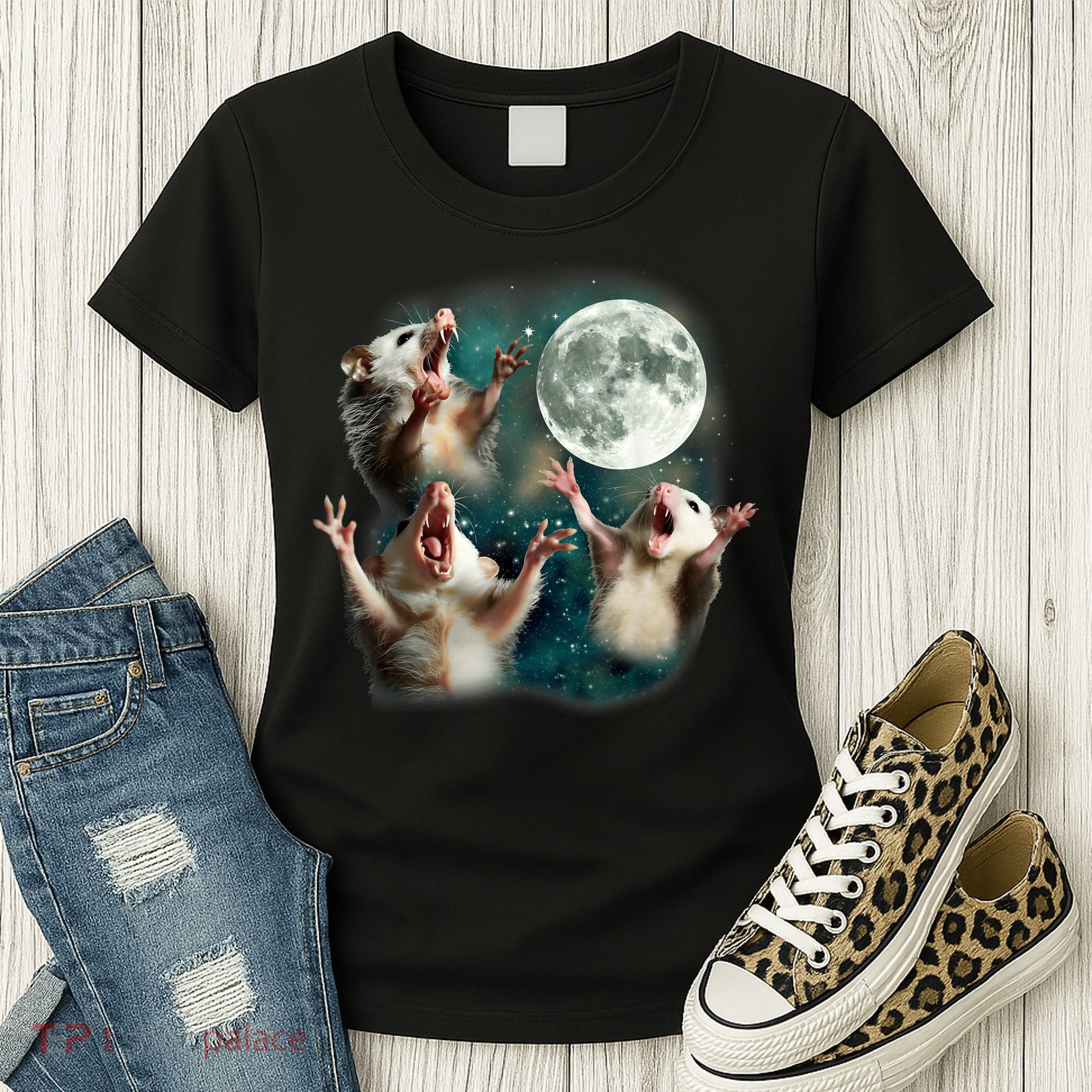 Three Possum Moon | 3 Opossum Funny Weird Cursed Meme Women's T-Shirt