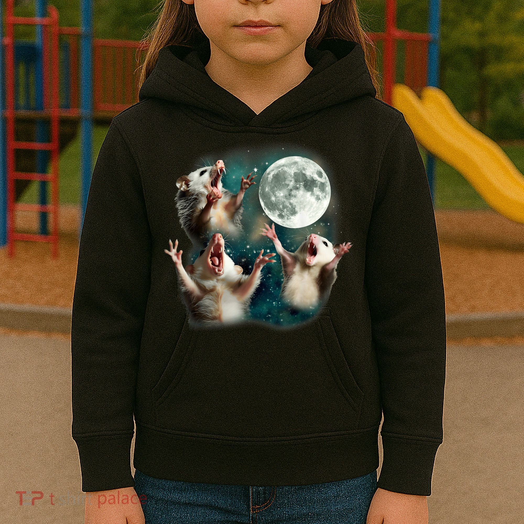 Three Possum Moon | 3 Opossum Funny Weird Cursed Meme Kids Hoodie