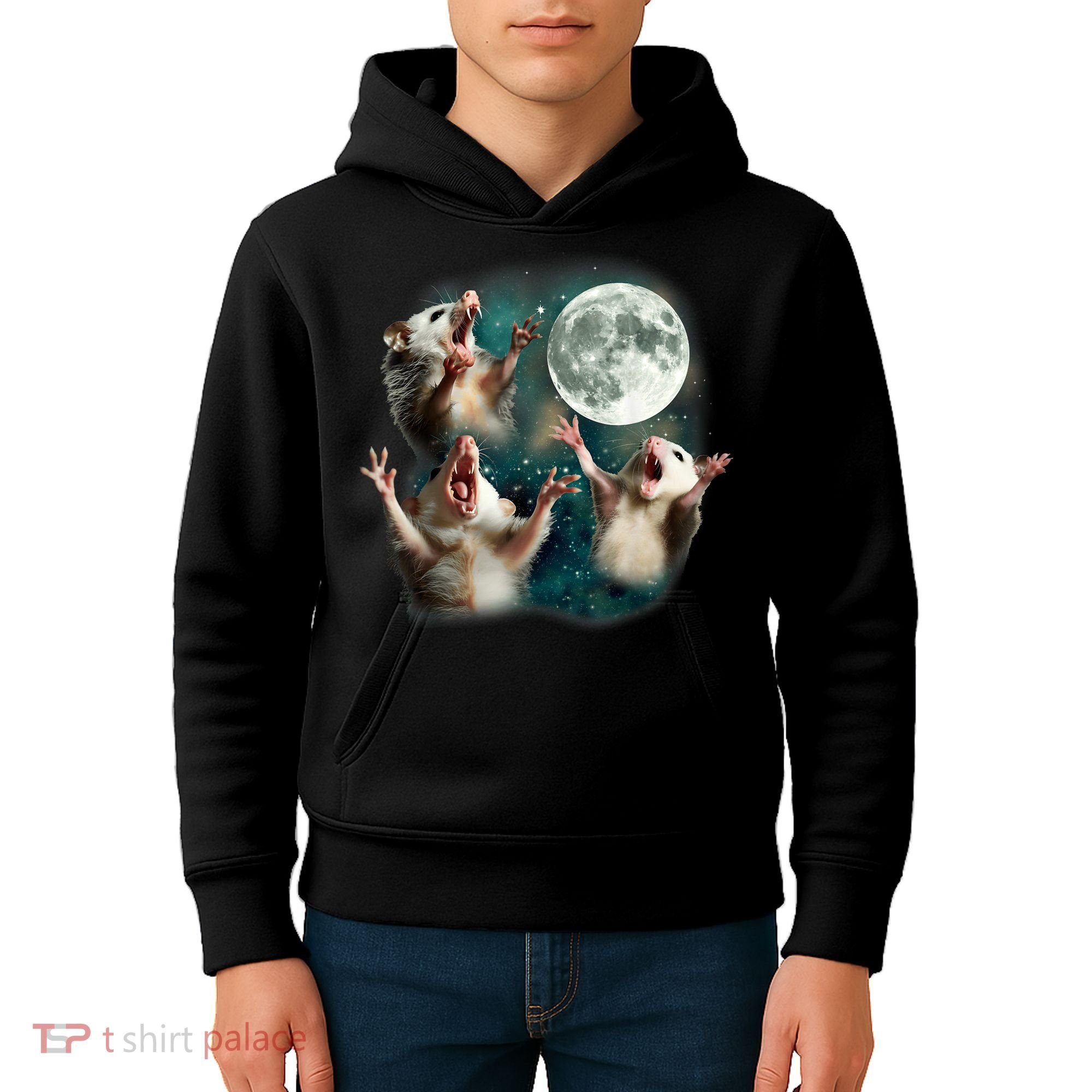Three Possum Moon | 3 Opossum Funny Weird Cursed Meme Kids Hoodie