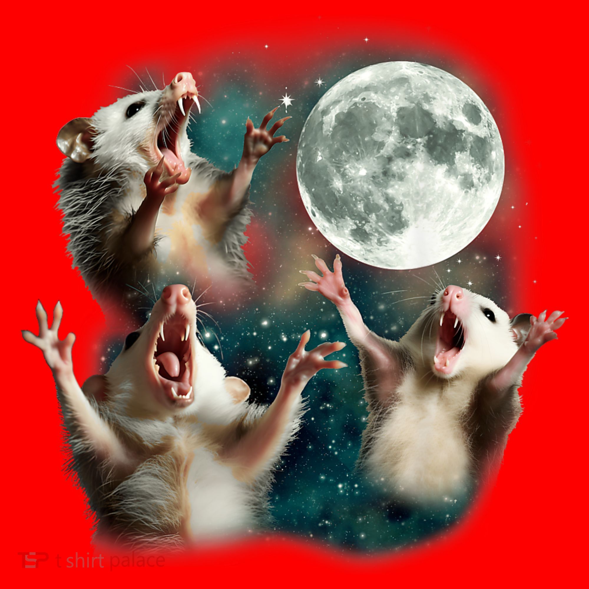 Three Possum Moon | 3 Opossum Funny Weird Cursed Meme Santa Hat