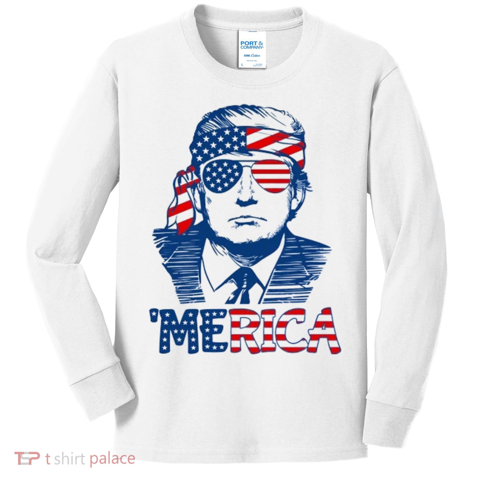 Trump Patriotic Merica Kids Long Sleeve Shirt
