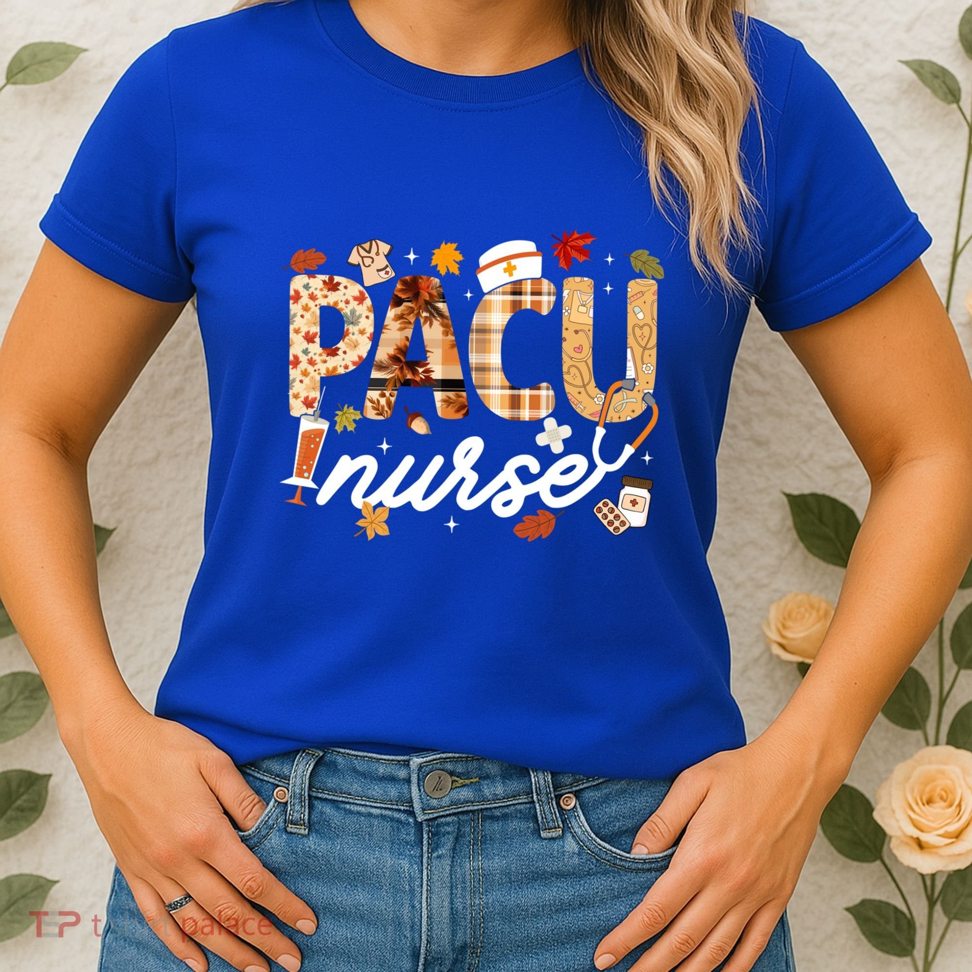 Thanksgiving Pacu Nurse Fall Autumn Leaves Stethoscope Gift Women's T-Shirt