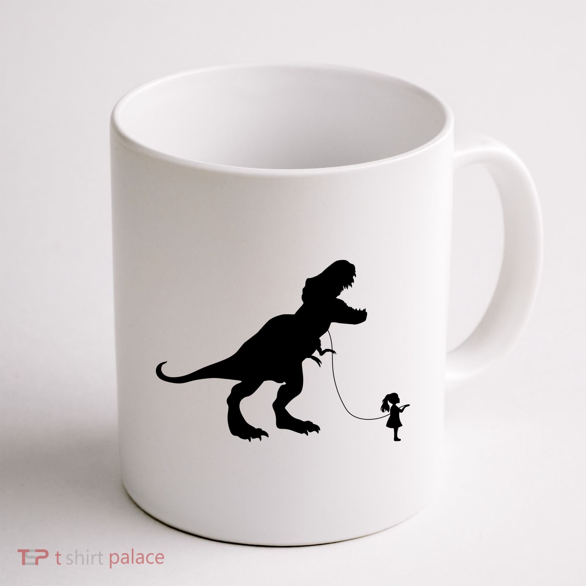 TREX PET ON A LEASH GIRL Coffee Mug
