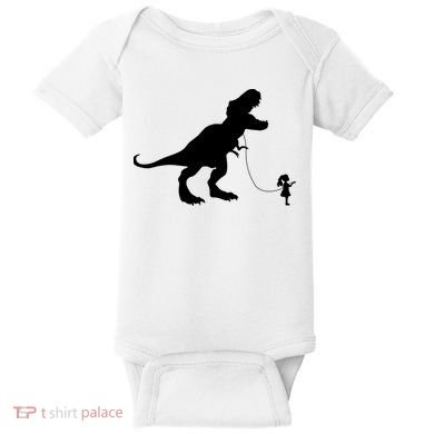 TREX PET ON A LEASH GIRL Baby Bodysuit