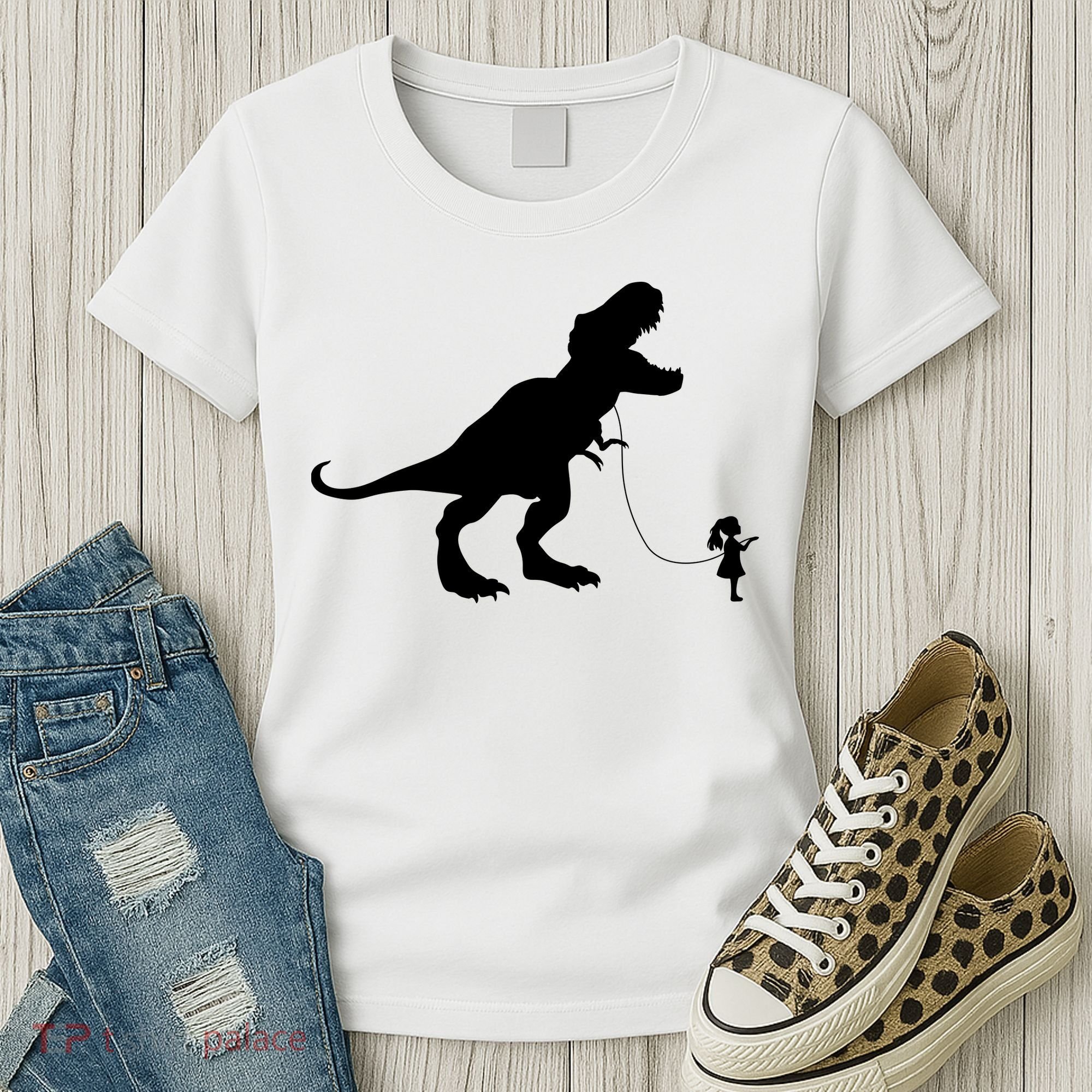 TREX PET ON A LEASH GIRL Women's T-Shirt