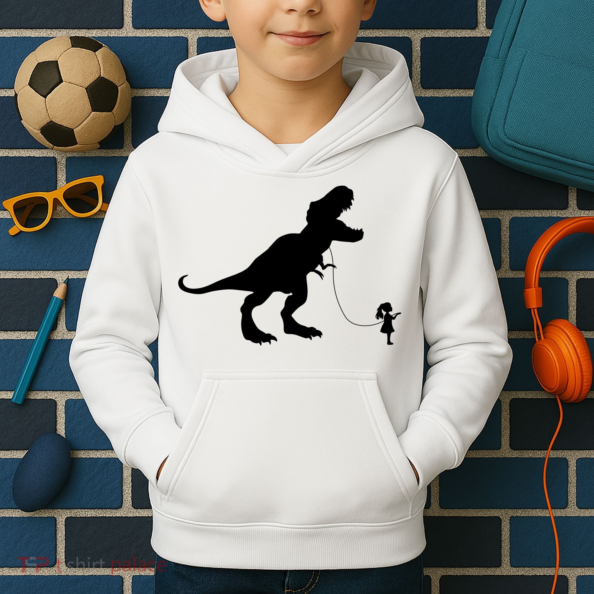 TREX PET ON A LEASH GIRL Kids Hoodie