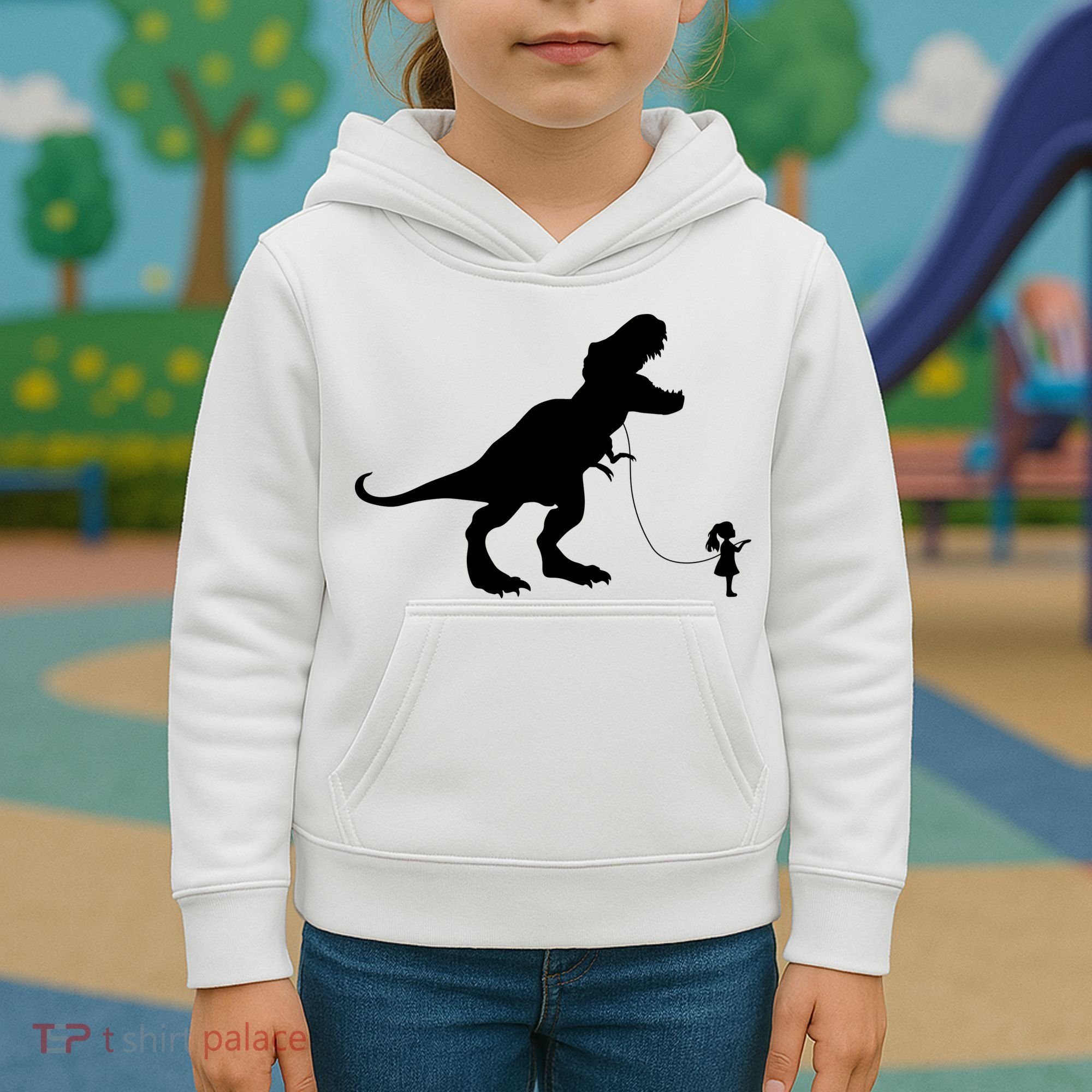 TREX PET ON A LEASH GIRL Kids Hoodie
