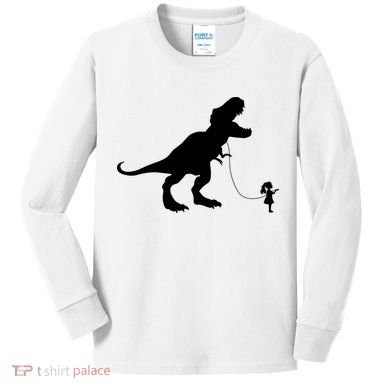 TREX PET ON A LEASH GIRL Kids Long Sleeve Shirt