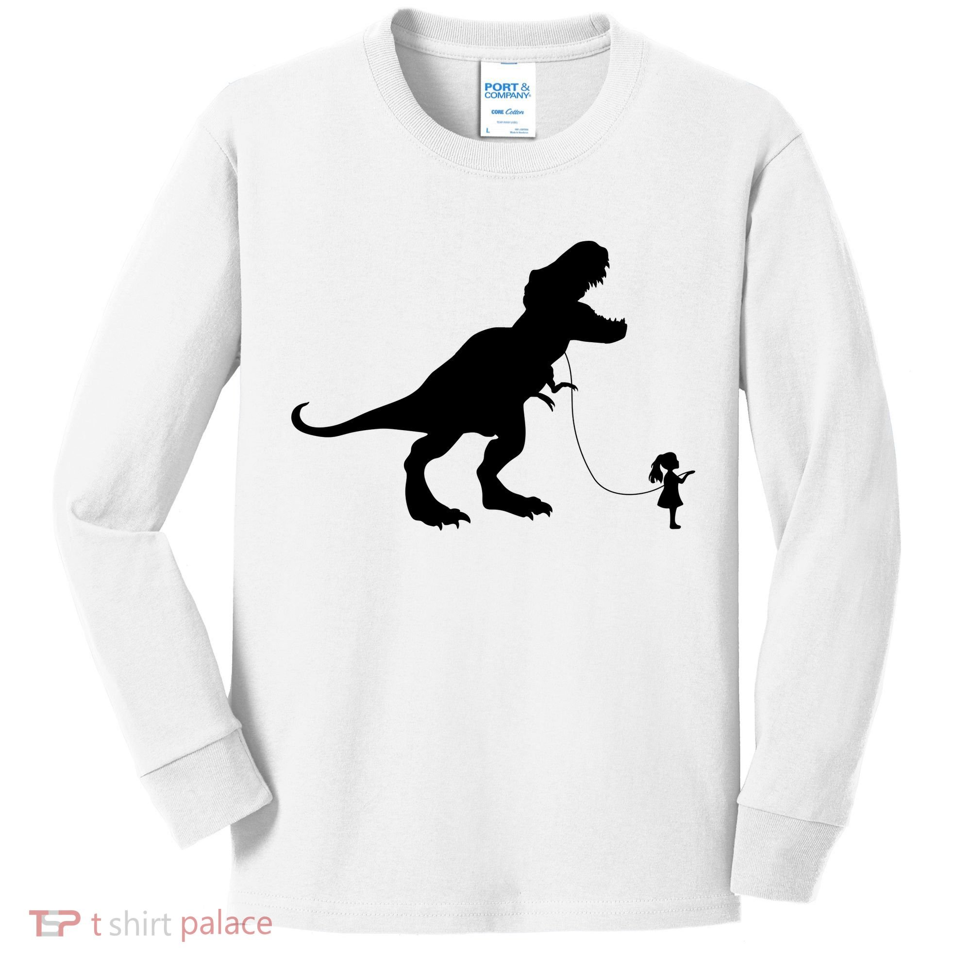 TREX PET ON A LEASH GIRL Kids Long Sleeve Shirt