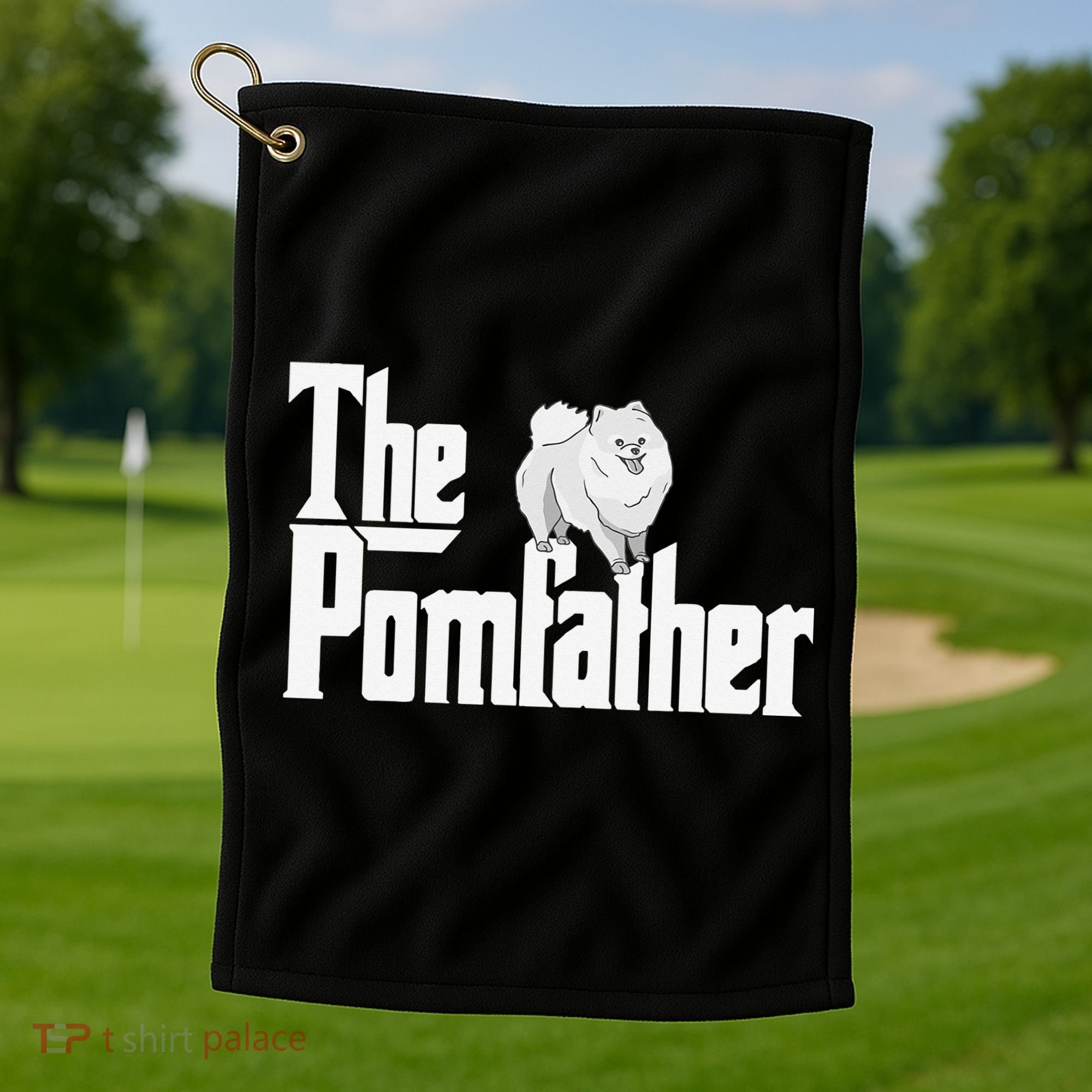 The Pomfather - Pom Father Funny Dog Dad Pomeranian Lover Golf Towel