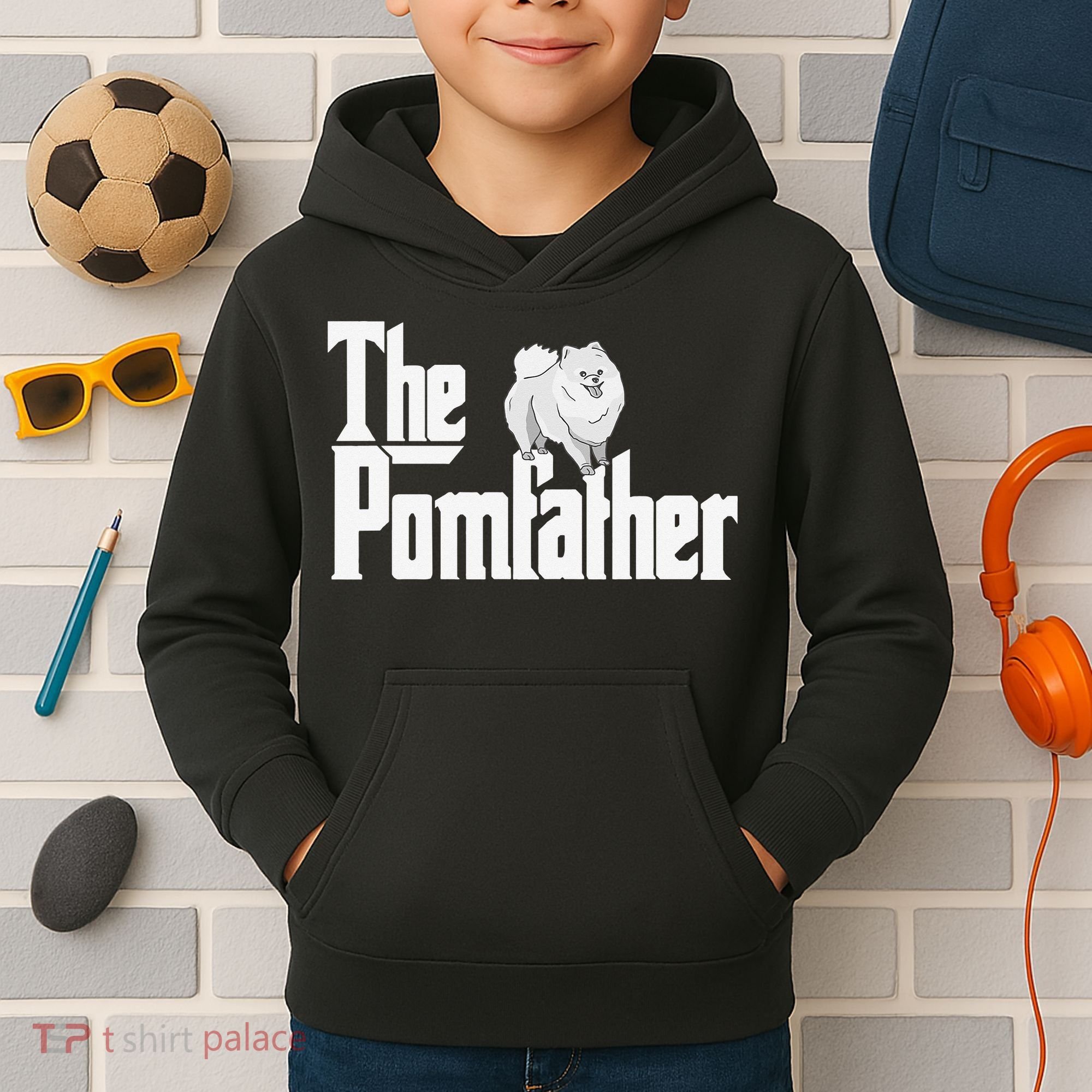 The Pomfather - Pom Father Funny Dog Dad Pomeranian Lover Kids Hoodie