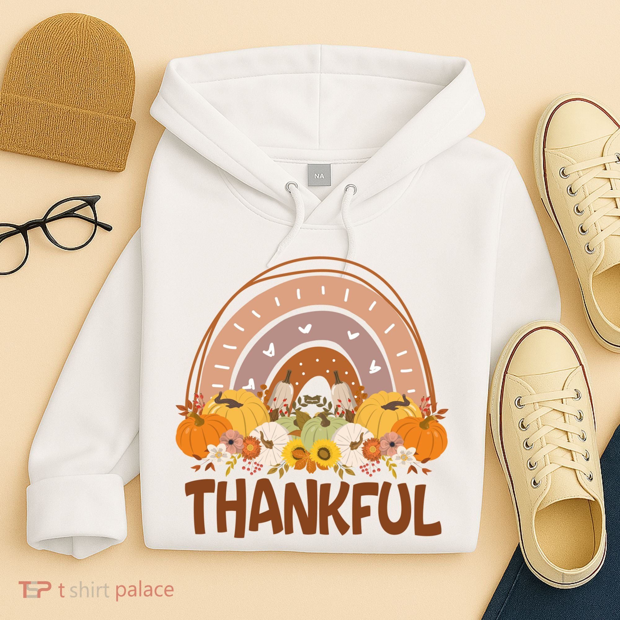 Thankful Pumpkin Patch Cute Rainbow Holiday Hoodie