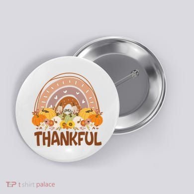 Thankful Pumpkin Patch Cute Rainbow Holiday Button