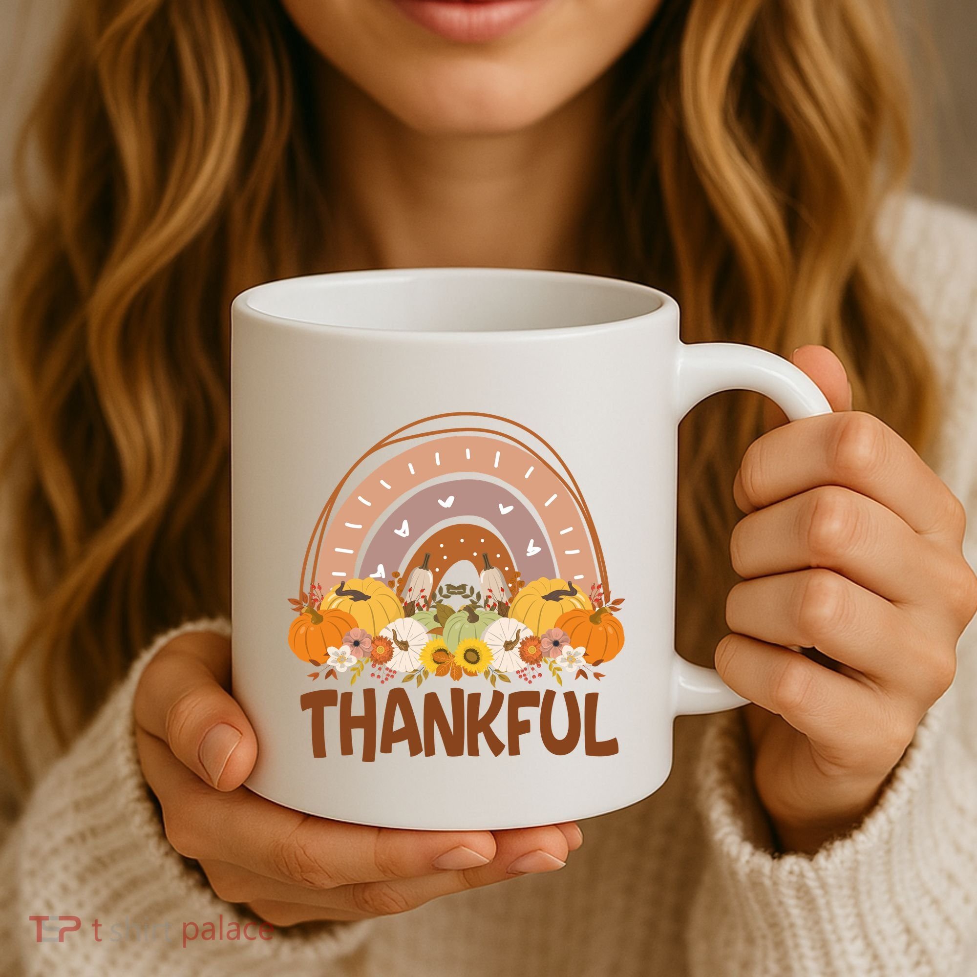 Thankful Pumpkin Patch Cute Rainbow Holiday Coffee Mug