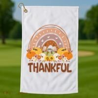 Thankful Pumpkin Patch Cute Rainbow Holiday Golf Towel thumb 1