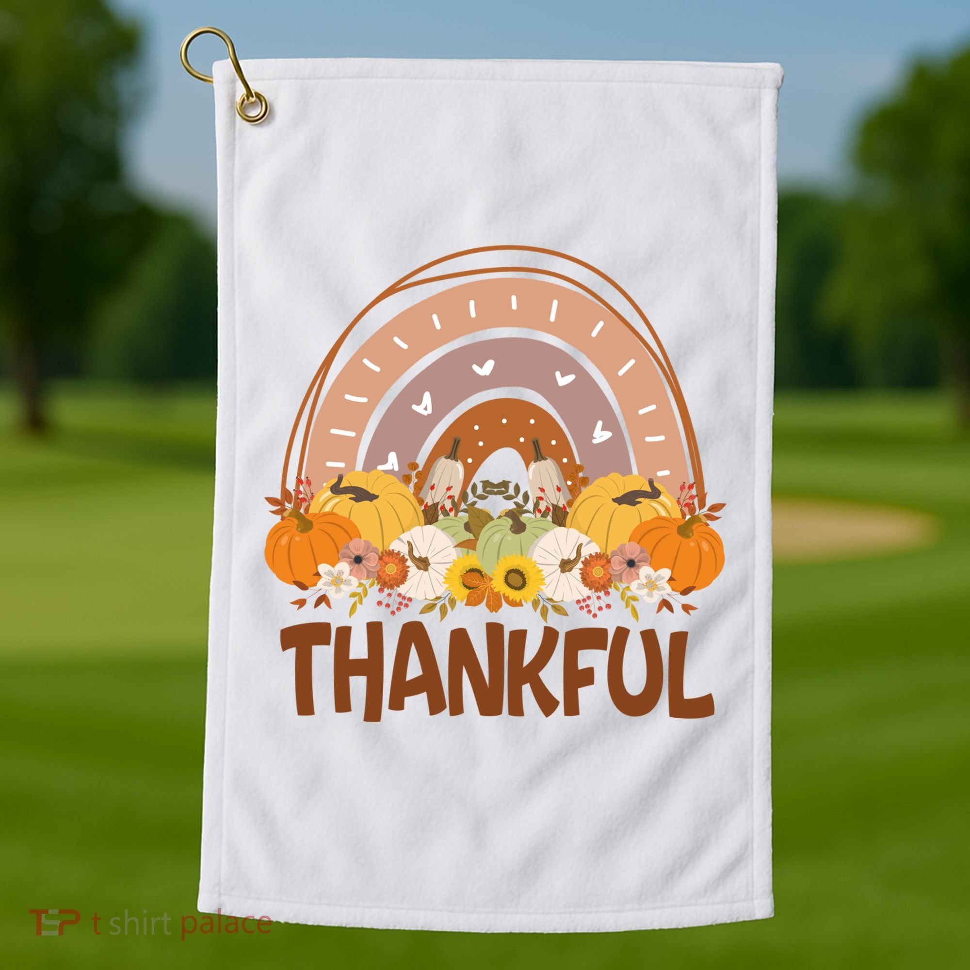 Thankful Pumpkin Patch Cute Rainbow Holiday Golf Towel