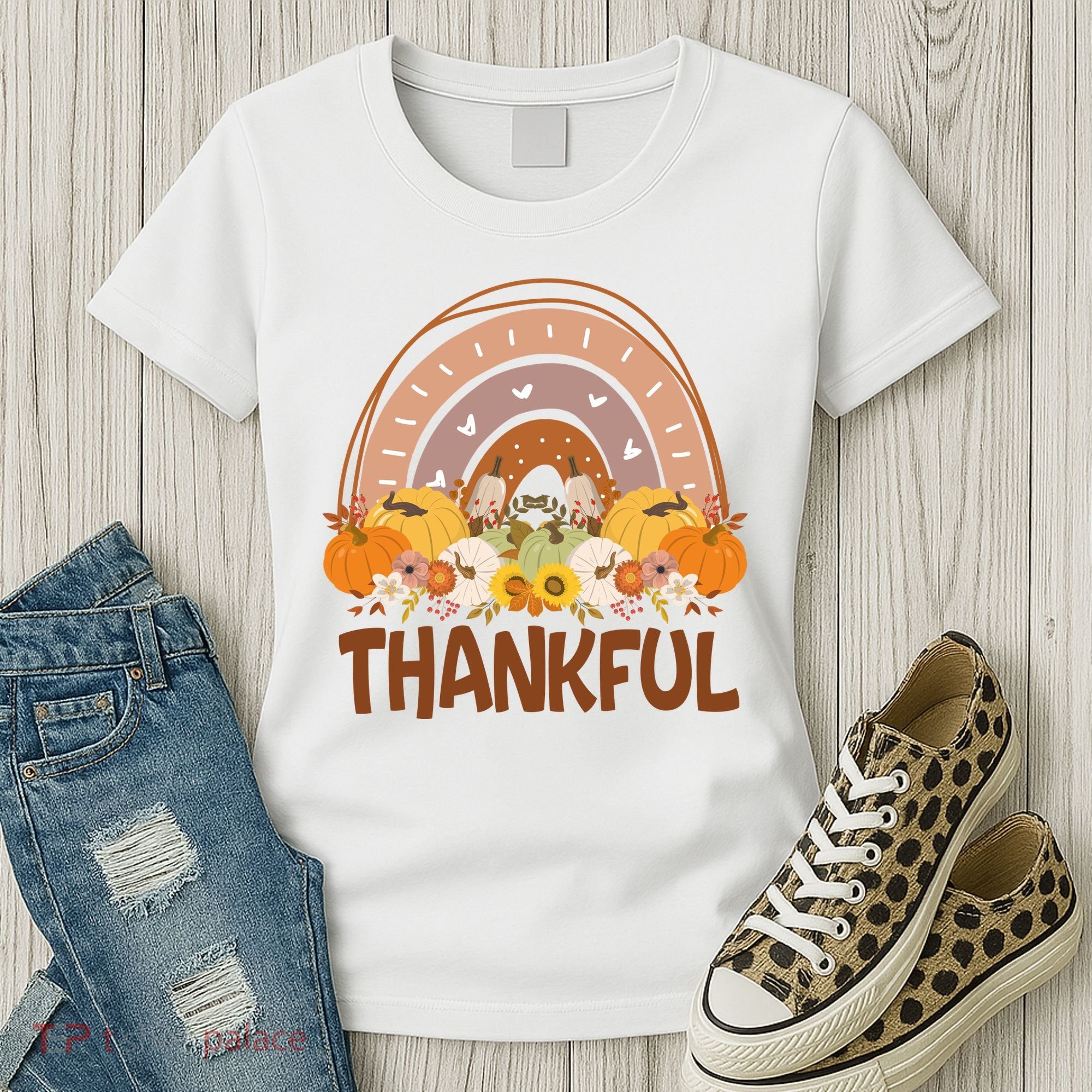 Thankful Pumpkin Patch Cute Rainbow Holiday Women's T-Shirt