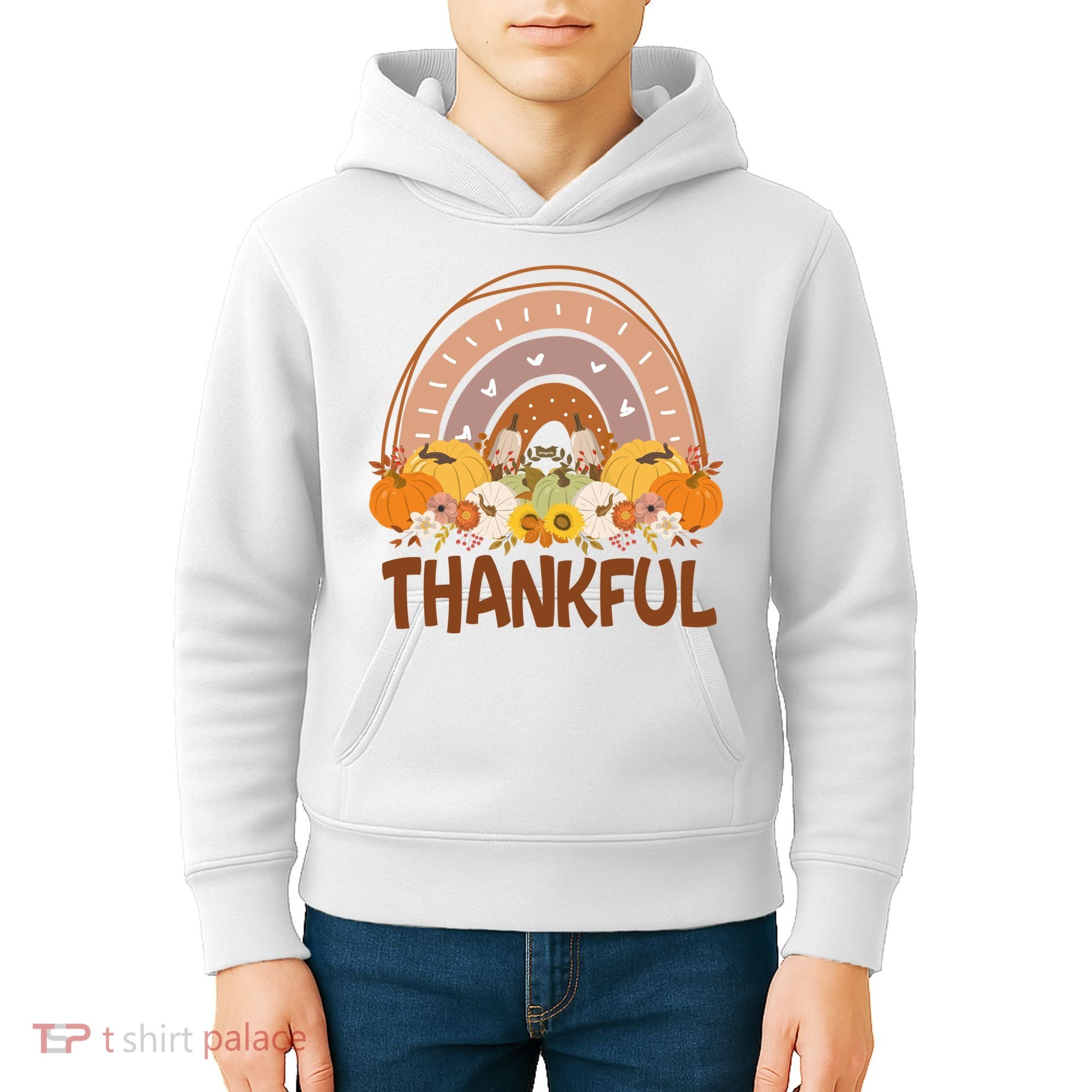 Thankful Pumpkin Patch Cute Rainbow Holiday Kids Hoodie