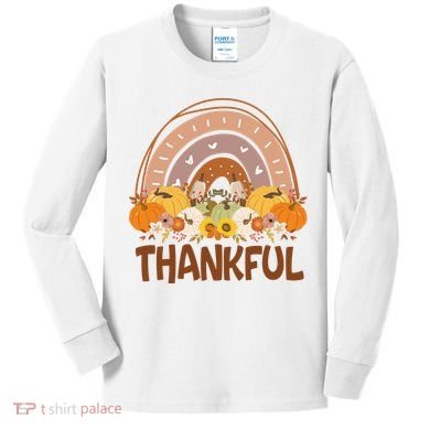 Thankful Pumpkin Patch Cute Rainbow Holiday Kids Long Sleeve Shirt
