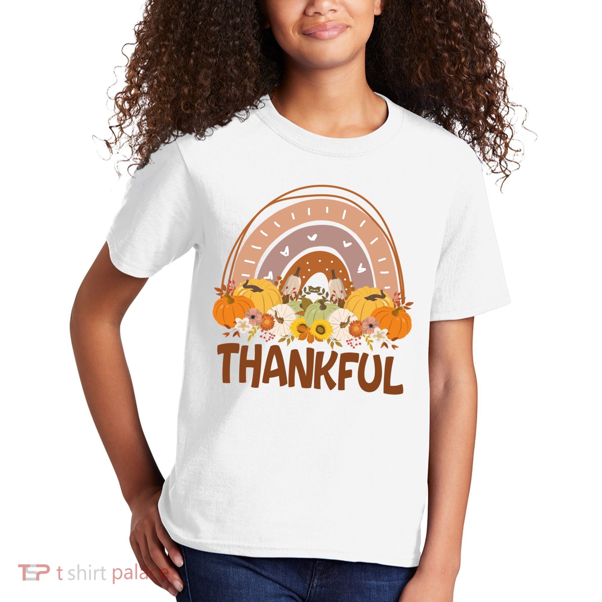 Thankful Pumpkin Patch Cute Rainbow Holiday Kids T-Shirt