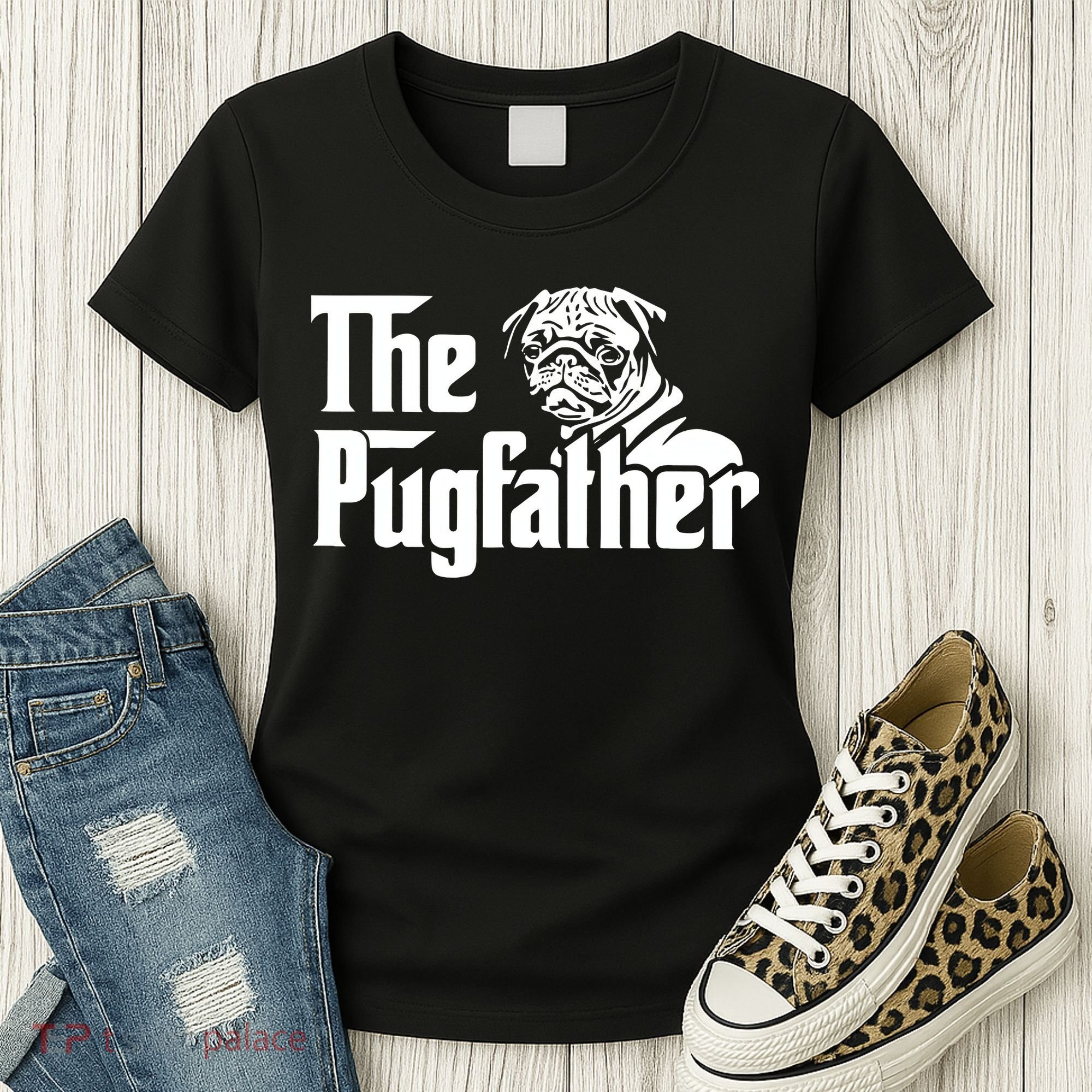 The Pugfather Pug Dad Fathers Day Gift Pug Lovers Women's T-Shirt