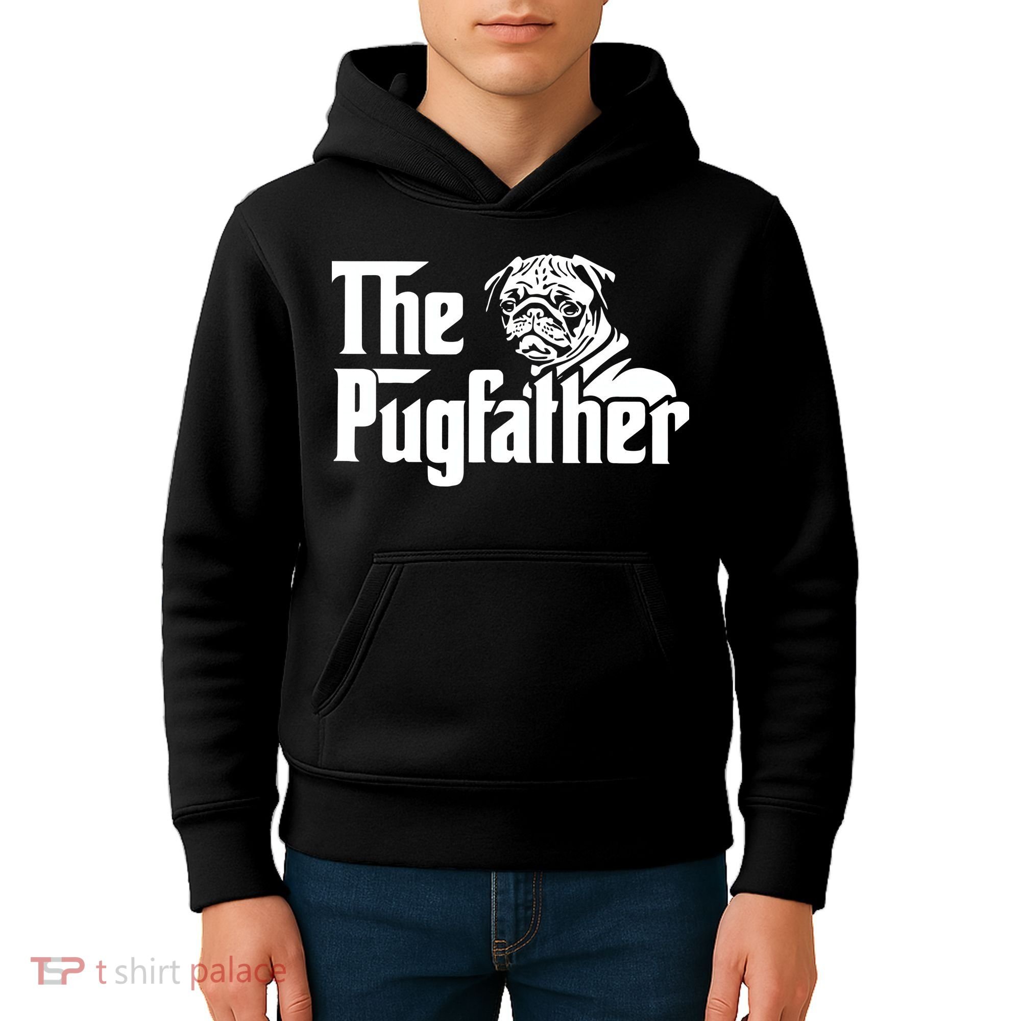The Pugfather Pug Dad Fathers Day Gift Pug Lovers Kids Hoodie
