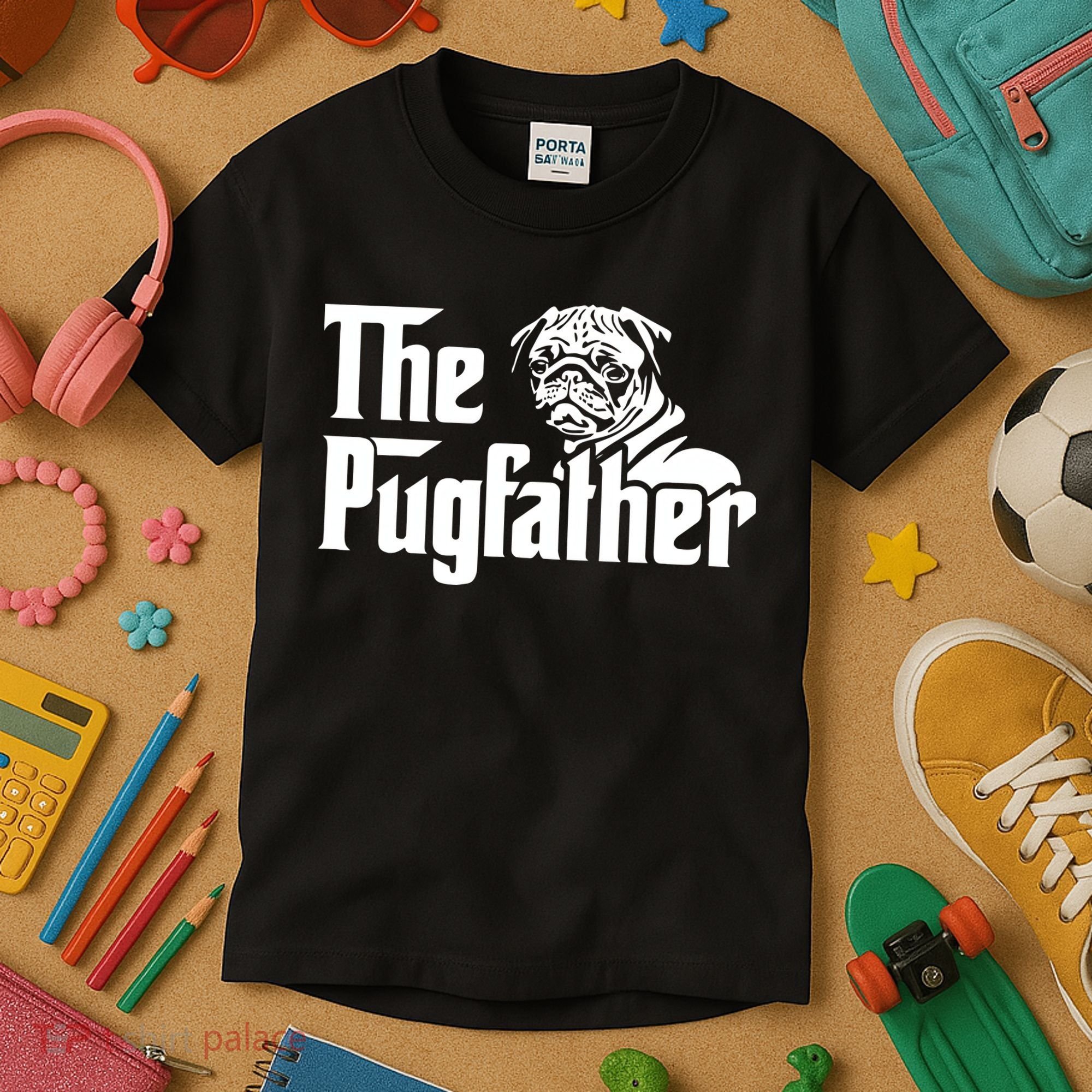 The Pugfather Pug Dad Fathers Day Gift Pug Lovers Kids T-Shirt