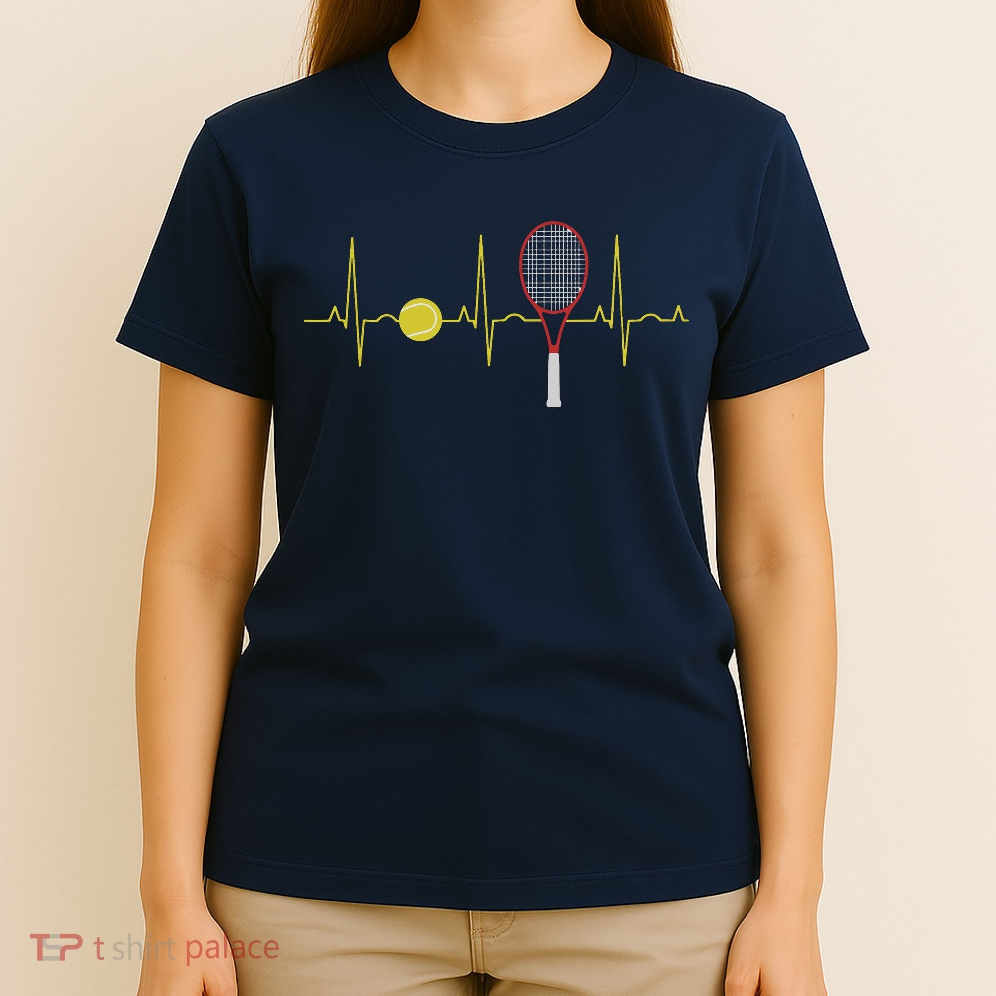 Tennis Player Retro Sport Racket & Tennis Ball Heartbeat T-Shirt