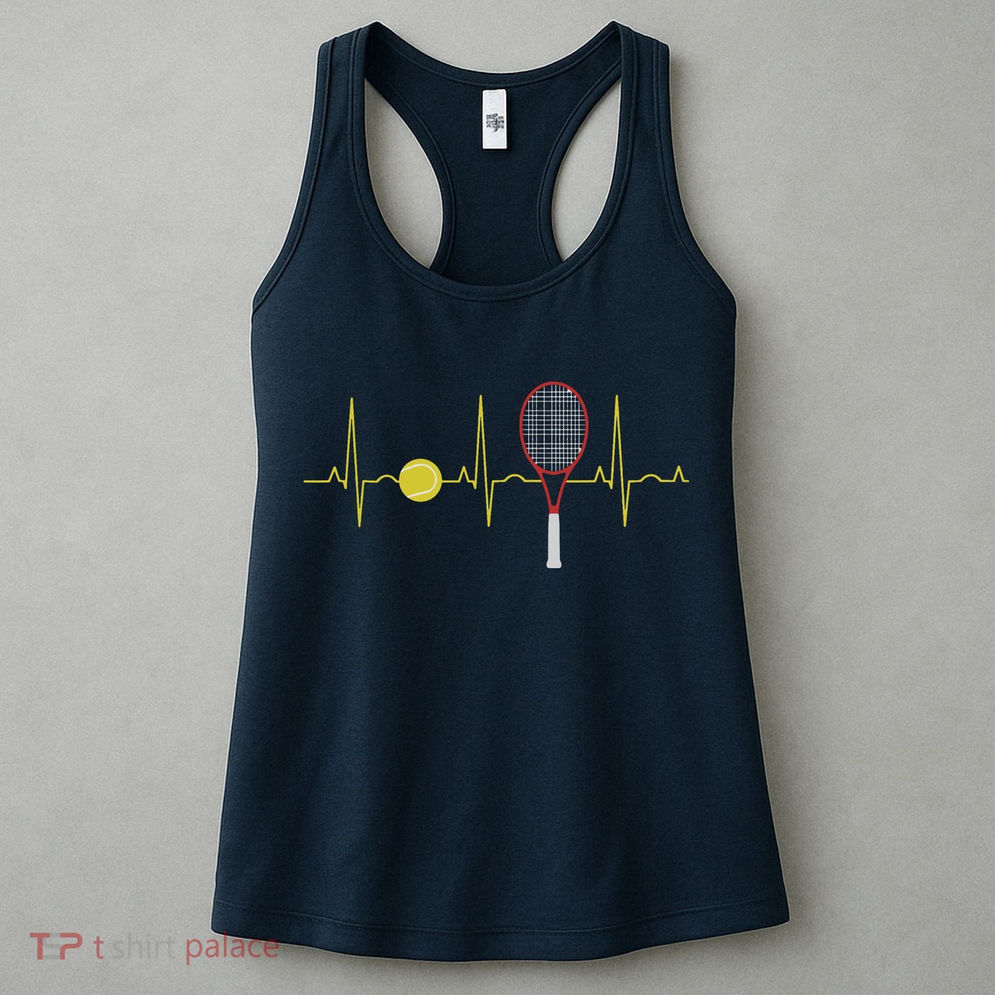 Tennis Player Retro Sport Racket & Tennis Ball Heartbeat Women's Tank Top