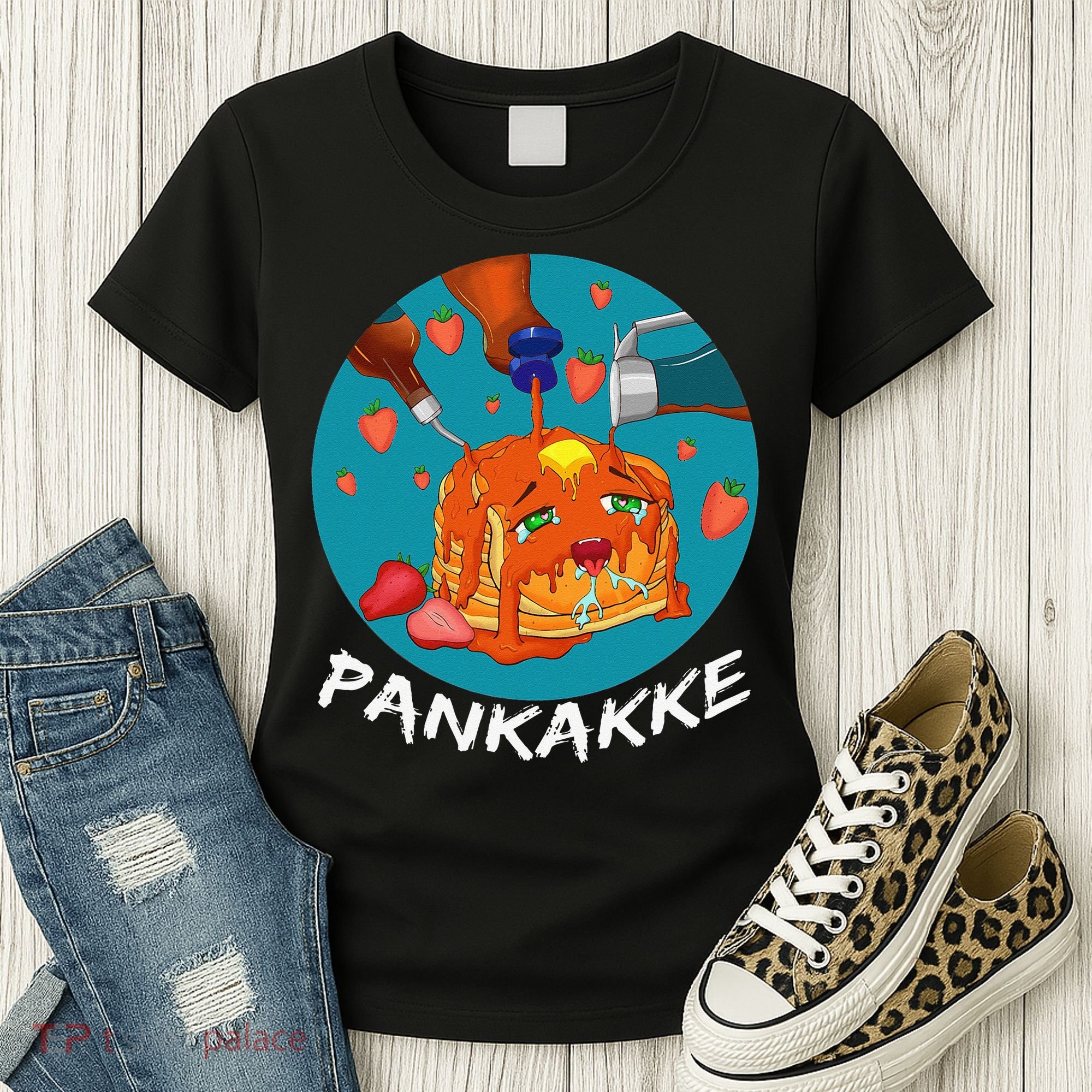 This Pancake REALLY Loves Syrup! Funny Anime Food Pun Women's T-Shirt
