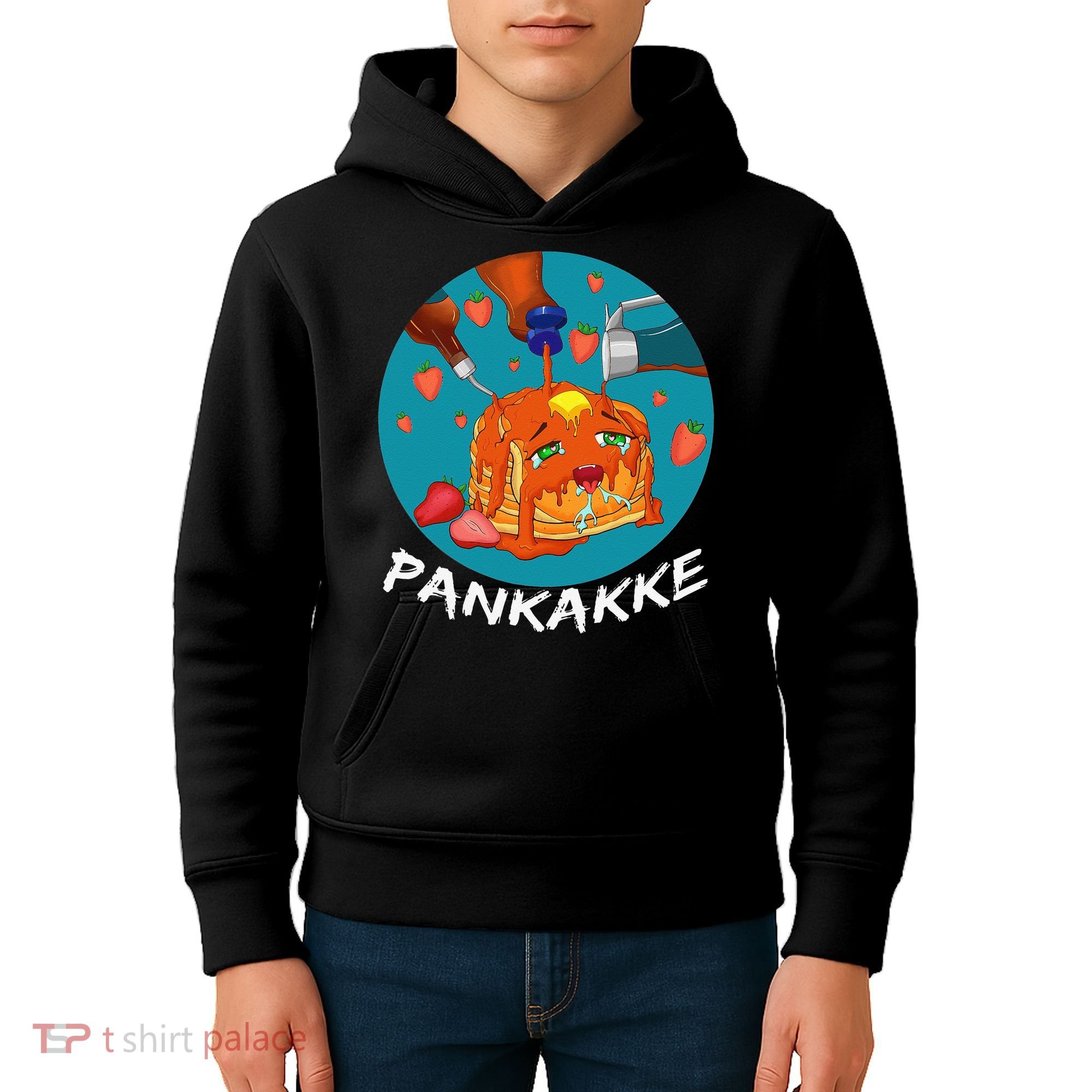 This Pancake REALLY Loves Syrup! Funny Anime Food Pun Kids Hoodie