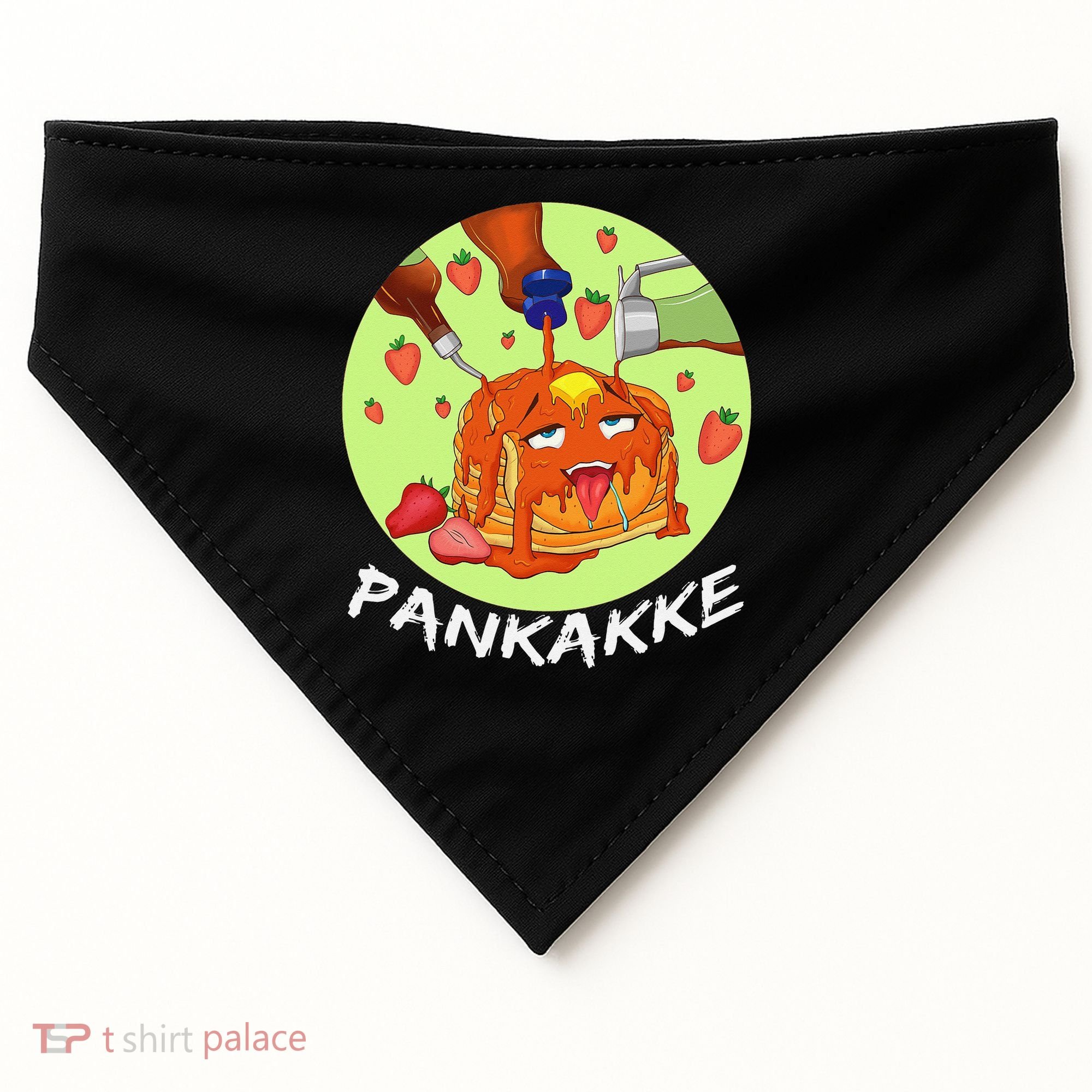 This pancake REALLY loves syrup! Funny anime food pun USA-Made Doggie Bandana