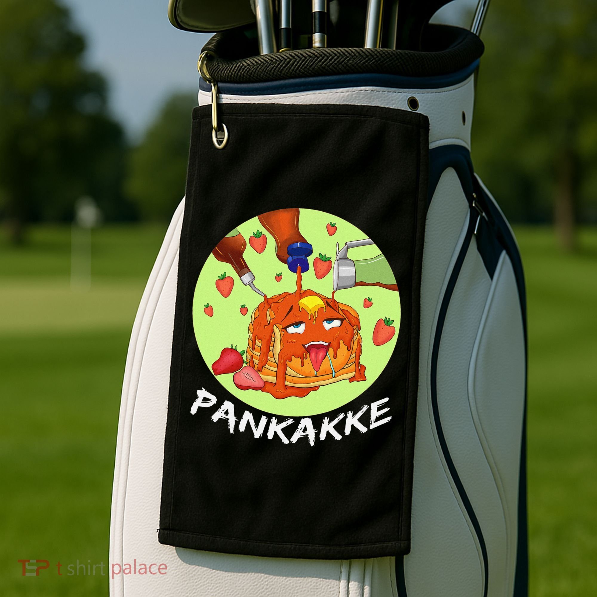 This pancake REALLY loves syrup! Funny anime food pun Golf Towel