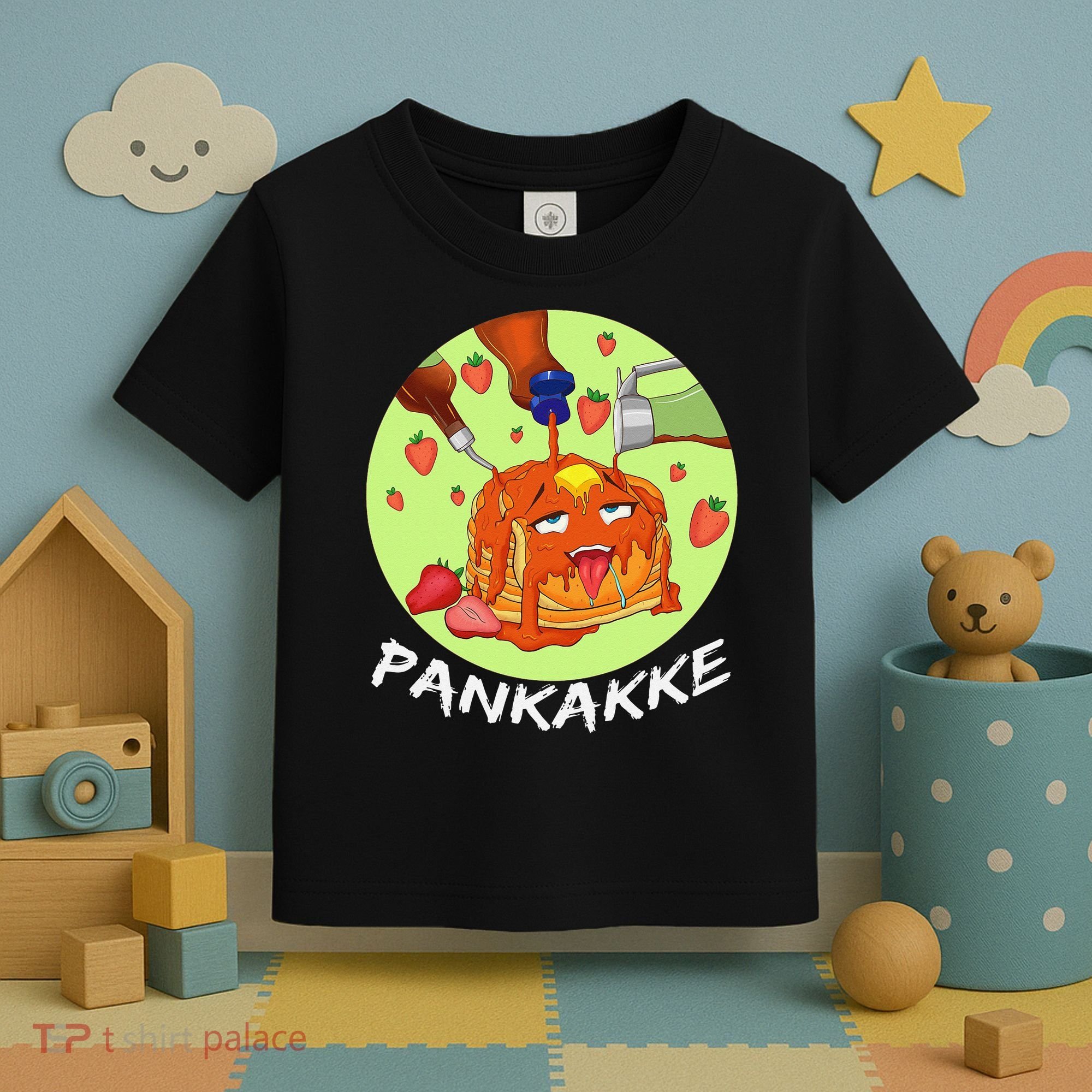 This pancake REALLY loves syrup! Funny anime food pun Toddler T-Shirt