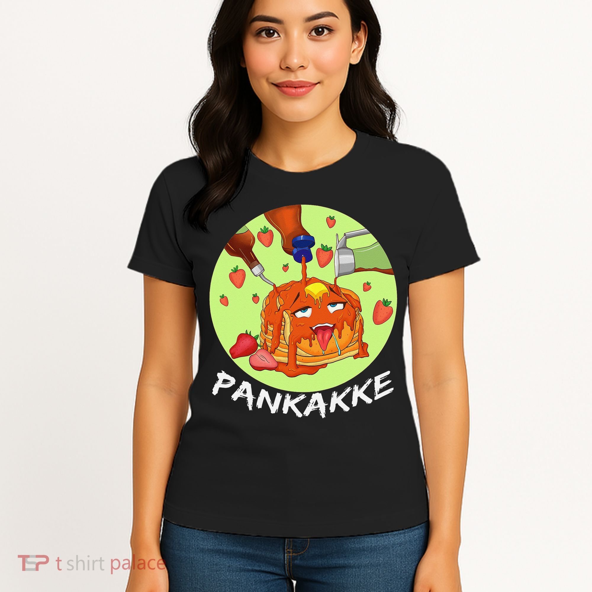 This pancake REALLY loves syrup! Funny anime food pun Women's T-Shirt