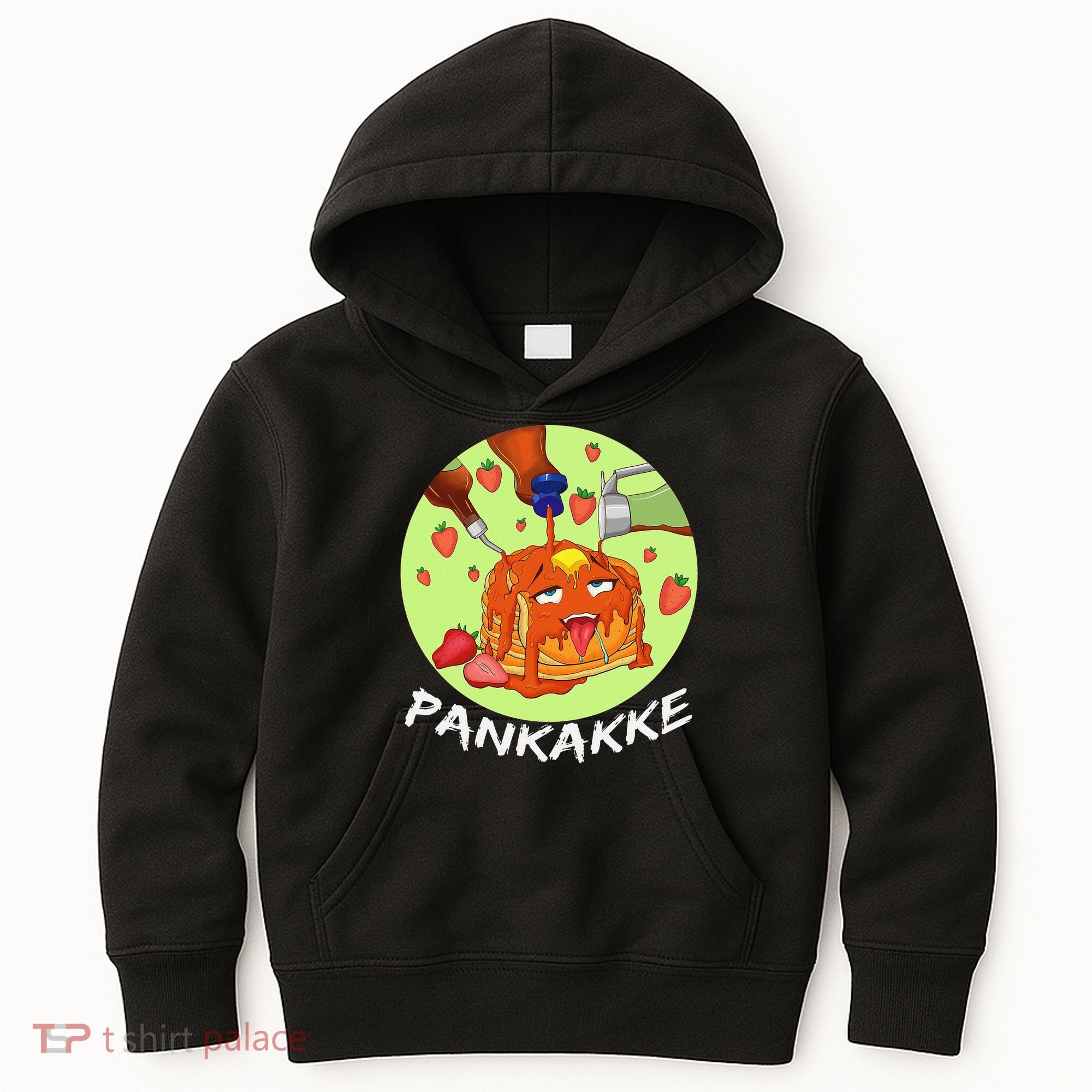 This pancake REALLY loves syrup! Funny anime food pun Kids Hoodie
