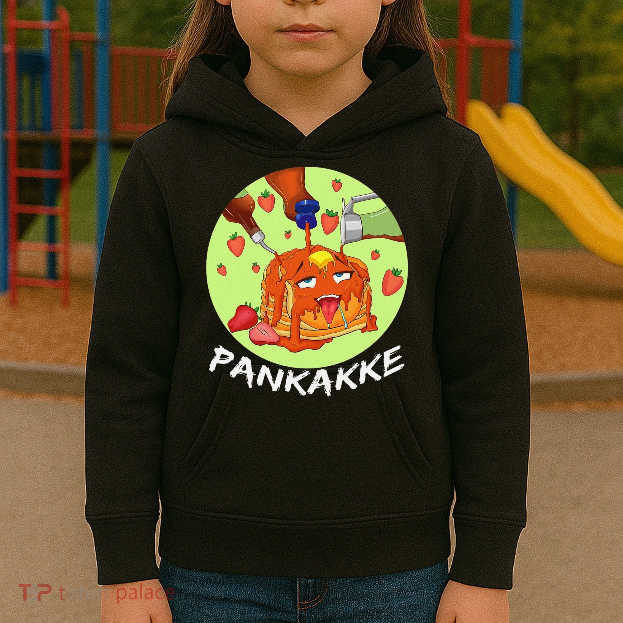 This pancake REALLY loves syrup! Funny anime food pun Kids Hoodie