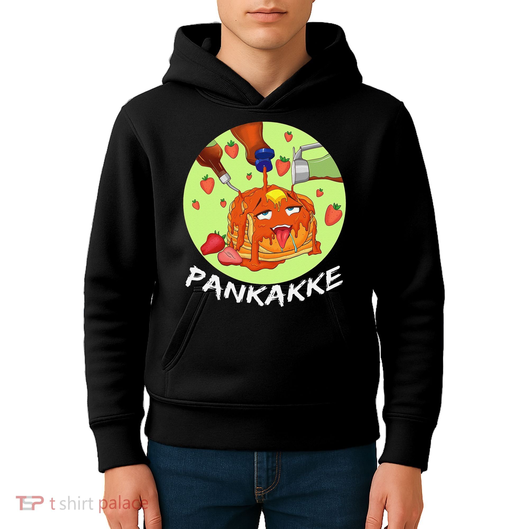 This pancake REALLY loves syrup! Funny anime food pun Kids Hoodie