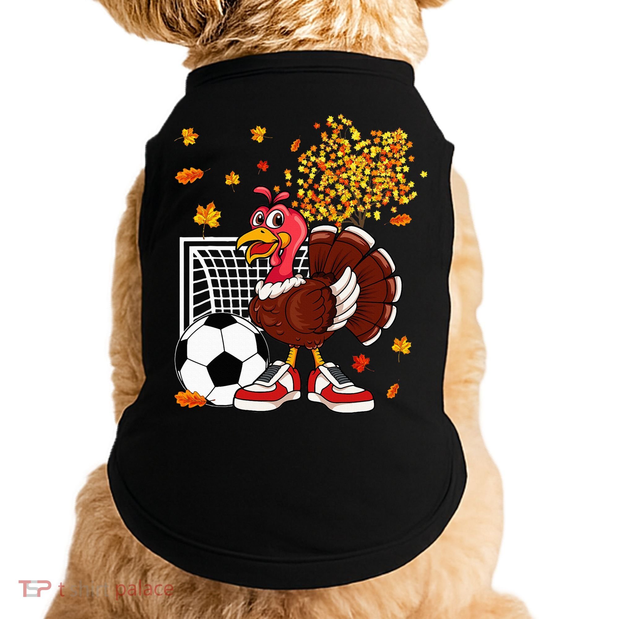 Turkey Playing Soccer Thanksgiving Player Coach Fall Lover Doggie Tank