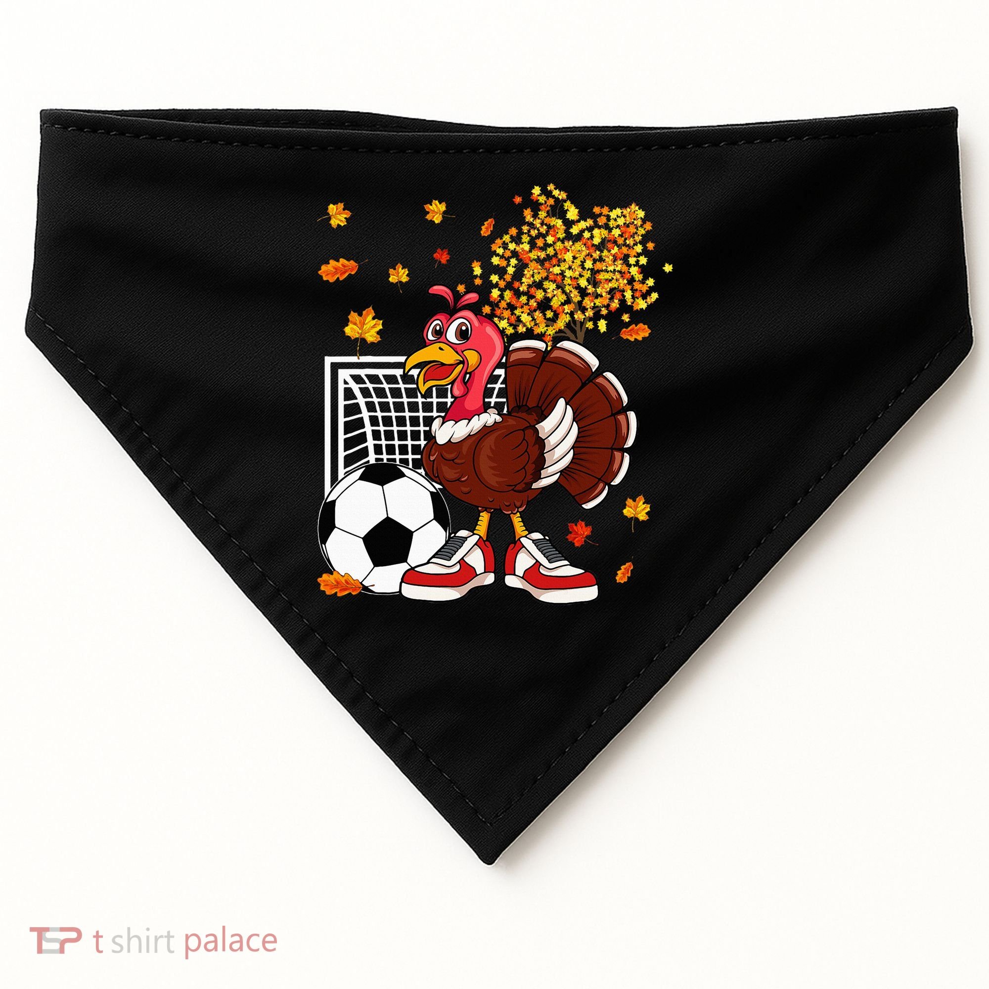 Turkey Playing Soccer Thanksgiving Player Coach Fall Lover USA-Made Doggie Bandana