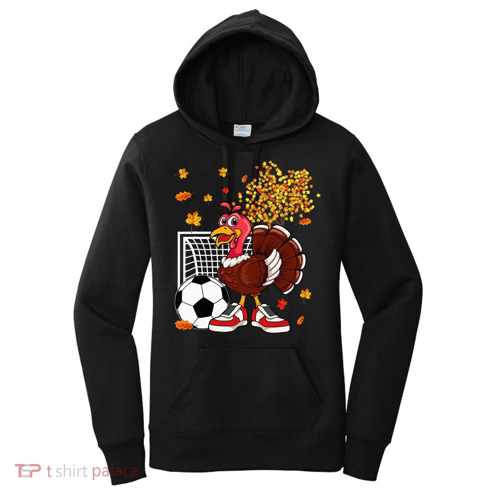 Turkey Playing Soccer Thanksgiving Player Coach Fall Lover Women's Hoodie