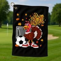 Turkey Playing Soccer Thanksgiving Player Coach Fall Lover Golf Towel thumb 1