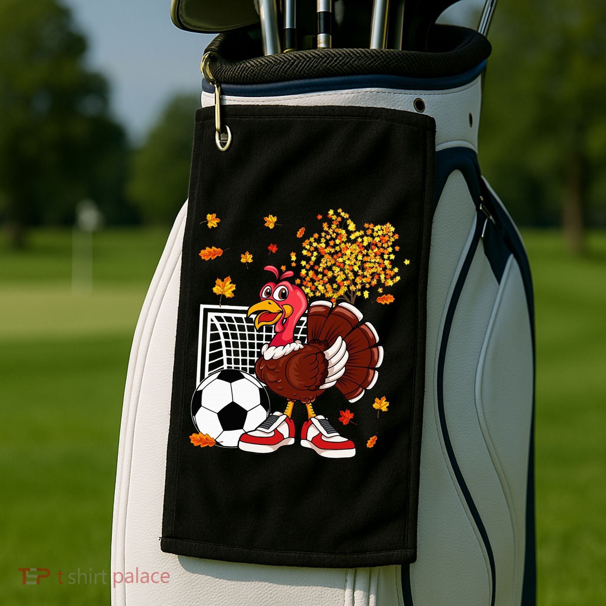 Turkey Playing Soccer Thanksgiving Player Coach Fall Lover Golf Towel